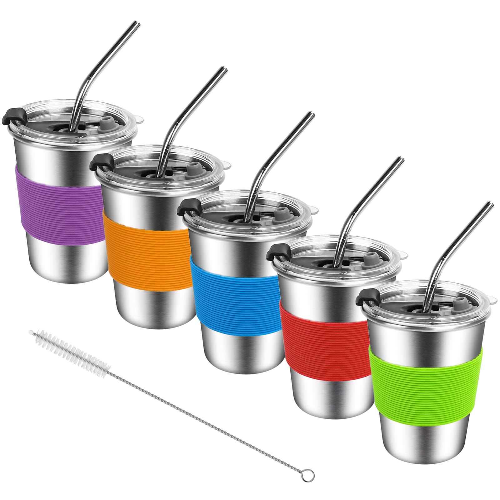 ShineMe Kids Stainless Steel Cups 12oz, 5pack Kids Metal Drinking Glasses