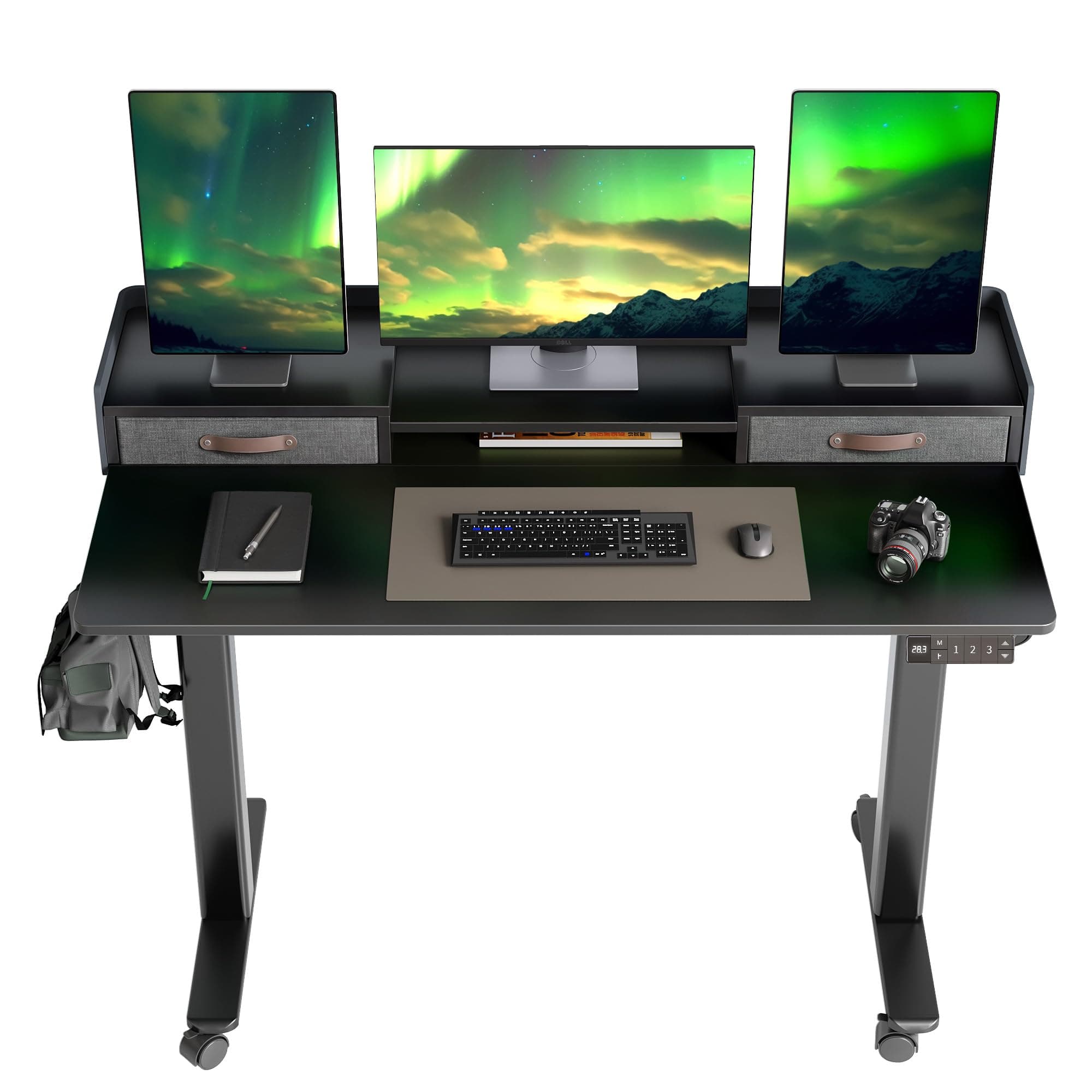 Claiks Standing Desk with Drawers, Stand Up Electric Standing Desk Adjustable Height with Storage Shelf and Splice Board, 55 Inch, Black