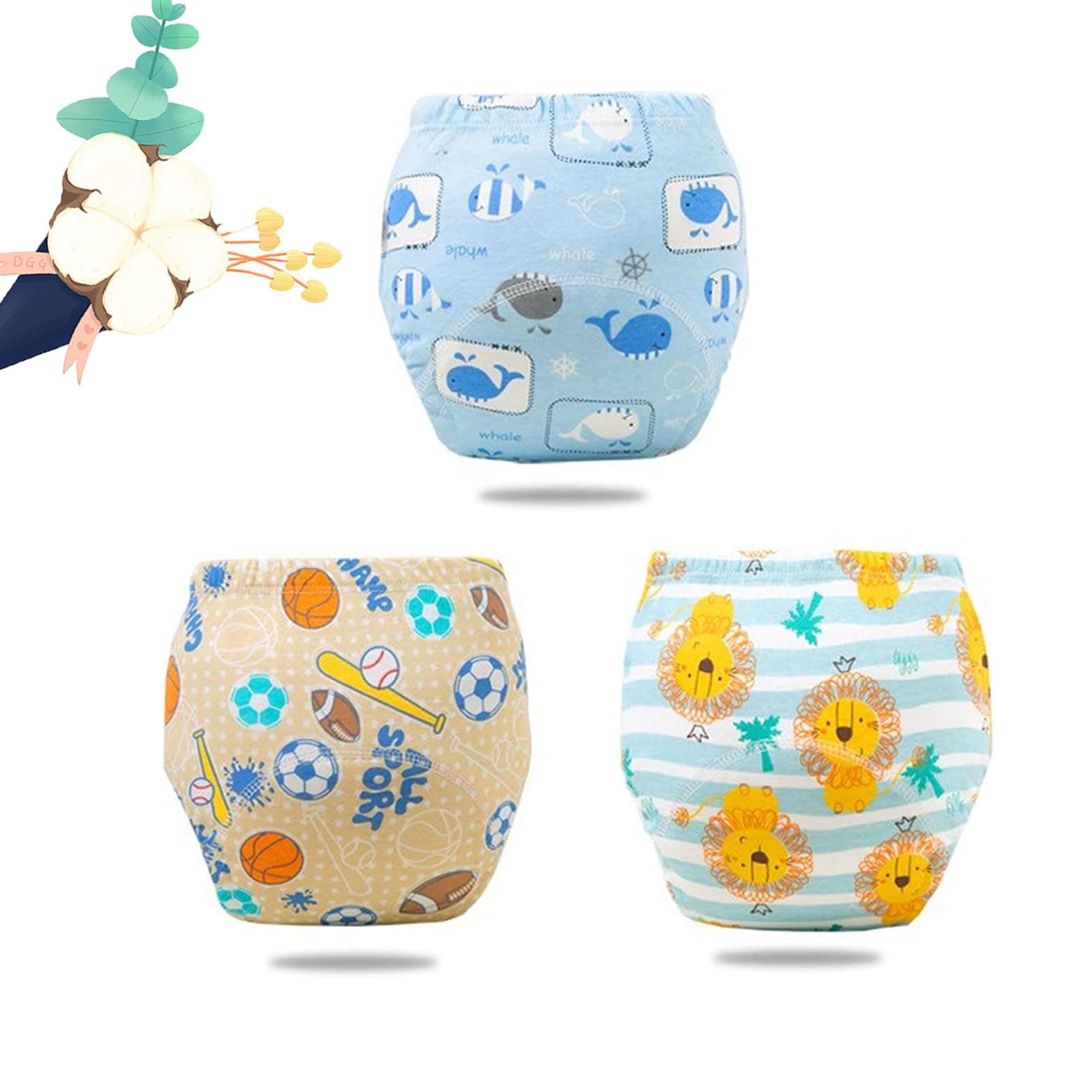 Potty Training Underwear, Training Pants for Boys Girls, Soft 100% Cotton Absorbent Unisex Toddler Pee Pants, Breathable Washable (3PCS-A,Large)