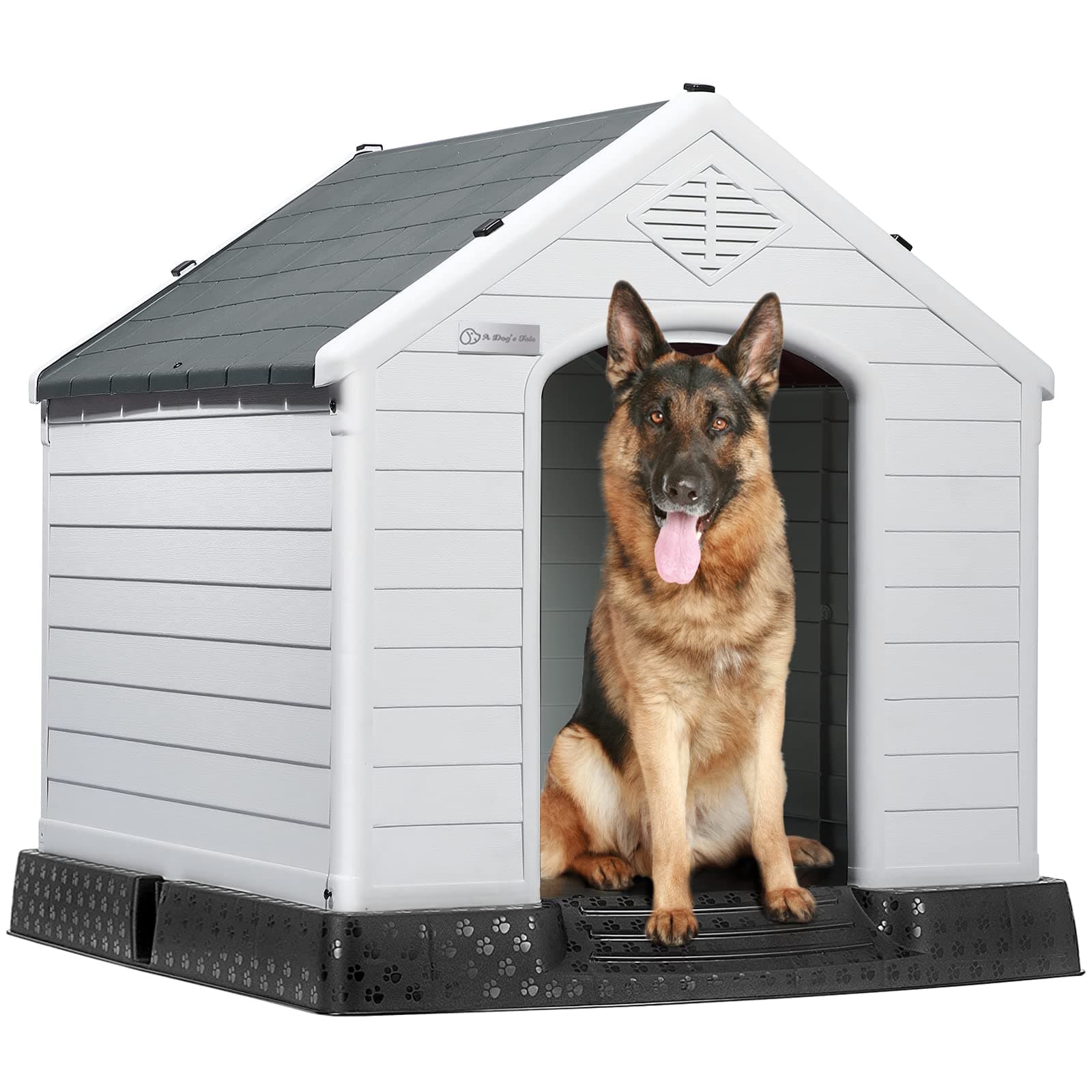 LEMBERI Large Dog House, Indoor/Outdoor, Gray 38.8" L x 35" W x 37.4" H