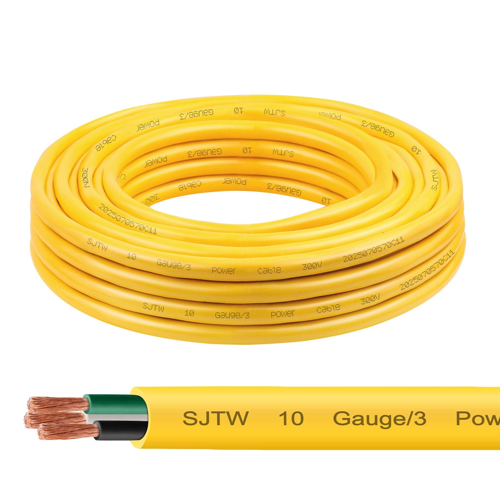 10/3 SJTW Yellow Wire 10 Feet - 10 AWG 3 Conductor SJTW Cable with UV-Resistant Jacket for Motor Leads, Battery Chargers and Machine - 10 ft Electrical Wire