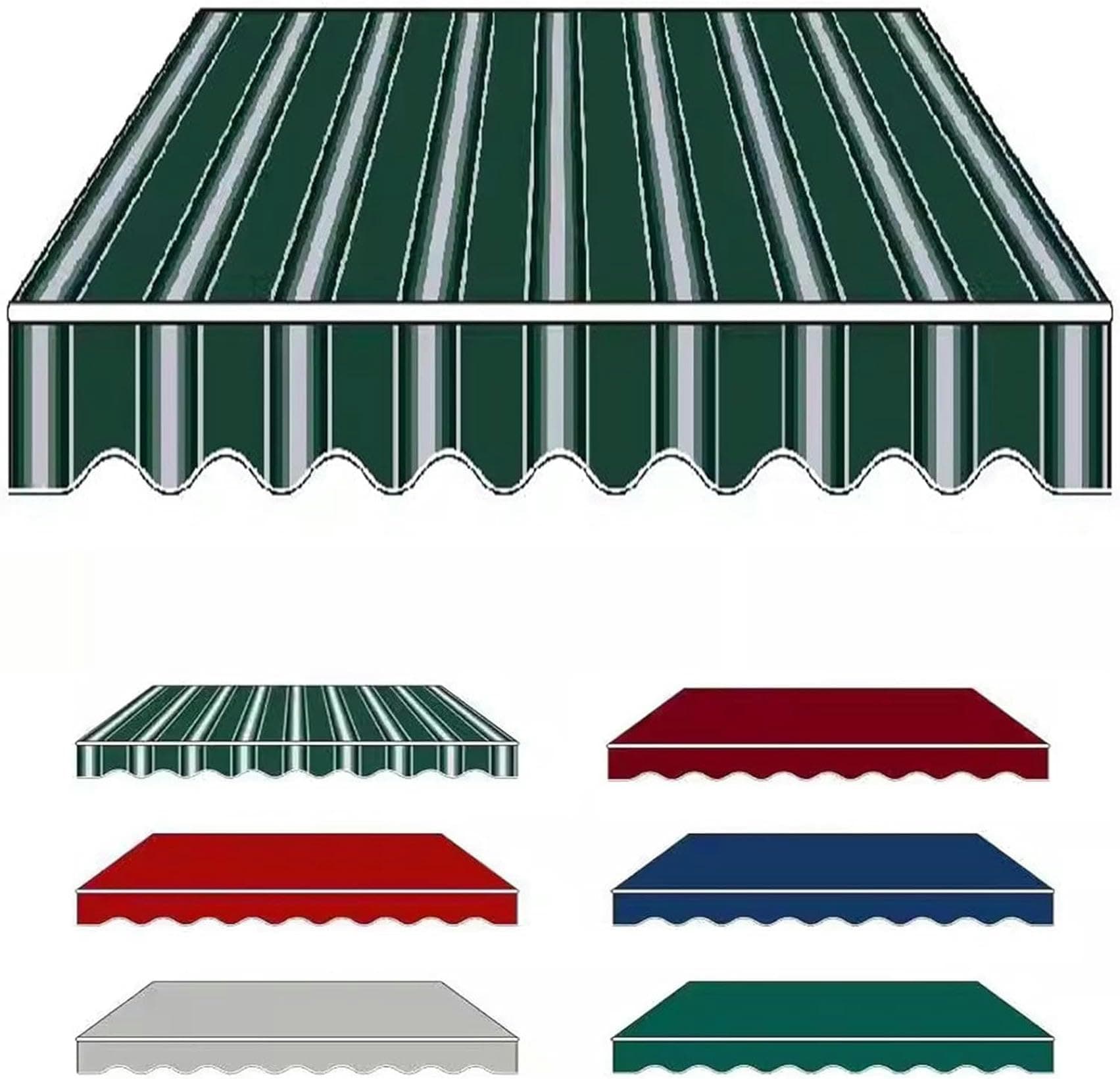 Retractable Awning Top Sunshade Canvas (Fabric Only) Outdoor Sunshade Canopy Cover Waterproof Polyester Sun Shade Shelter Replacement Fabric for Yard, Deck, Balcony(Size:16x6.5ft,Color:Green Stripe)