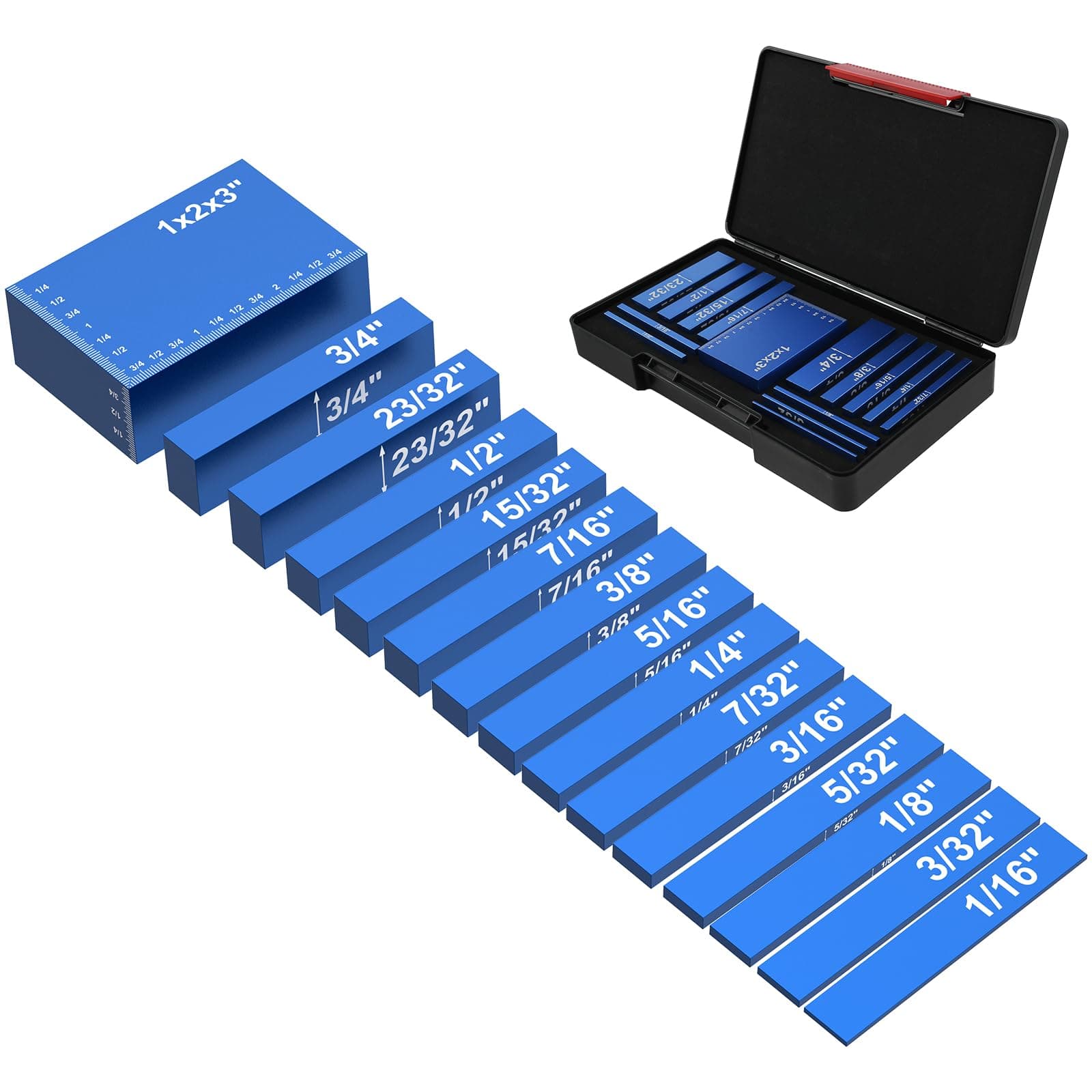 15Pcs Precision Setup Blocks, 4inch Aluminum Alloy Height Gauge Set,High Precision Setup Bar Blocks for Router Table Saw Accessories and Angle Woodworking Set Up Laser Engraved Size Markings (blue)