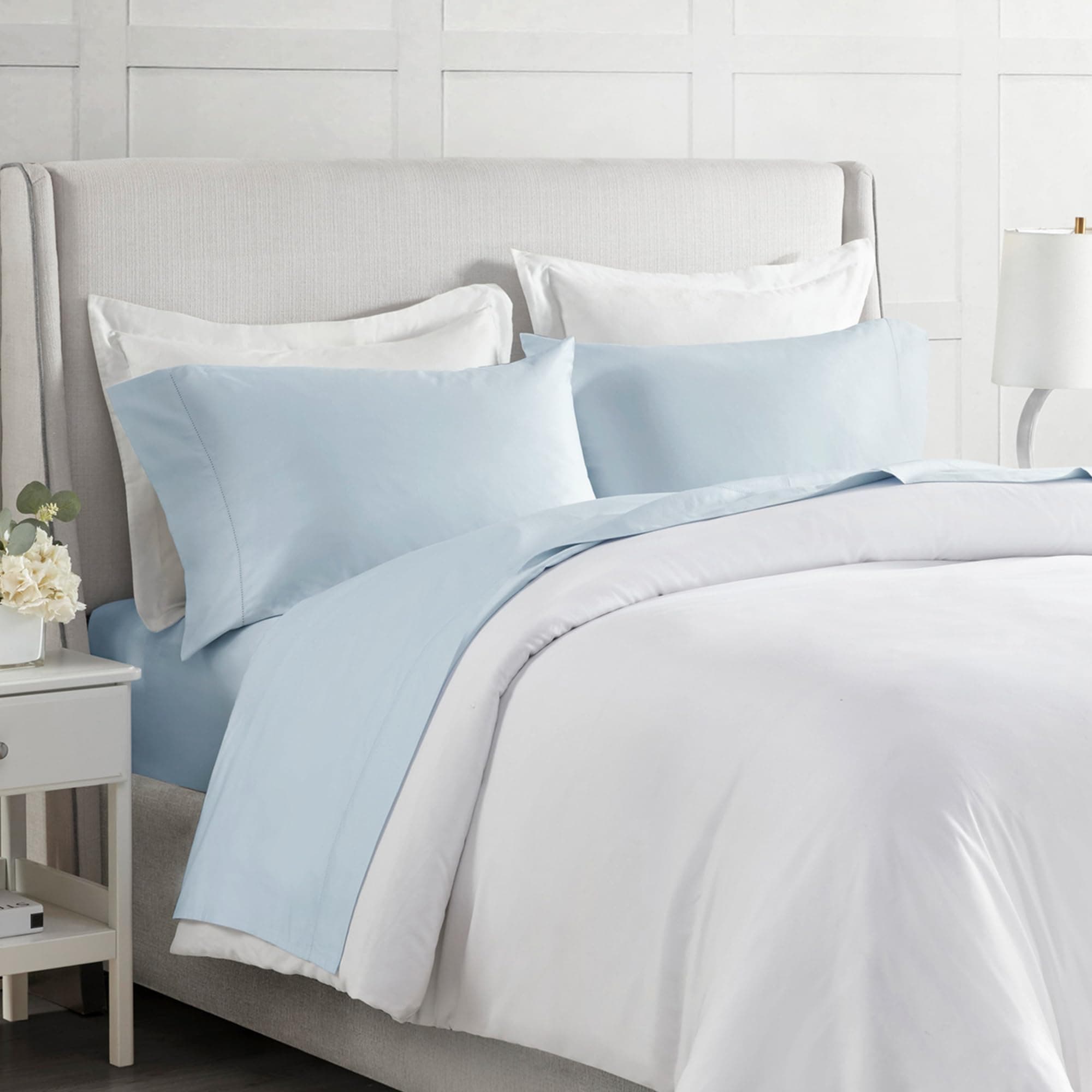 Madison Park Cotton Sheet Set, Soft & Breathable 500TC Egyptian Cotton Sheets, All Seaons Elastic Deep Pockect Sheet Set, Lightweighted 100% Egyptian Bed Sheets, Queen Blue 4 Piece