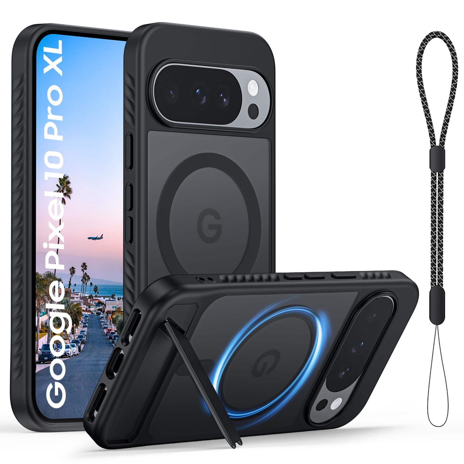 Vividarm Magnetic for Pixel 10 Pro XL Case, [Built-in Invisible Stand] [Compatible with MagSafe Accessories] Slim Shockproof Translucent Man Woman Phone Cover for Google Pixel 10 Pro XL 6.8" - Black