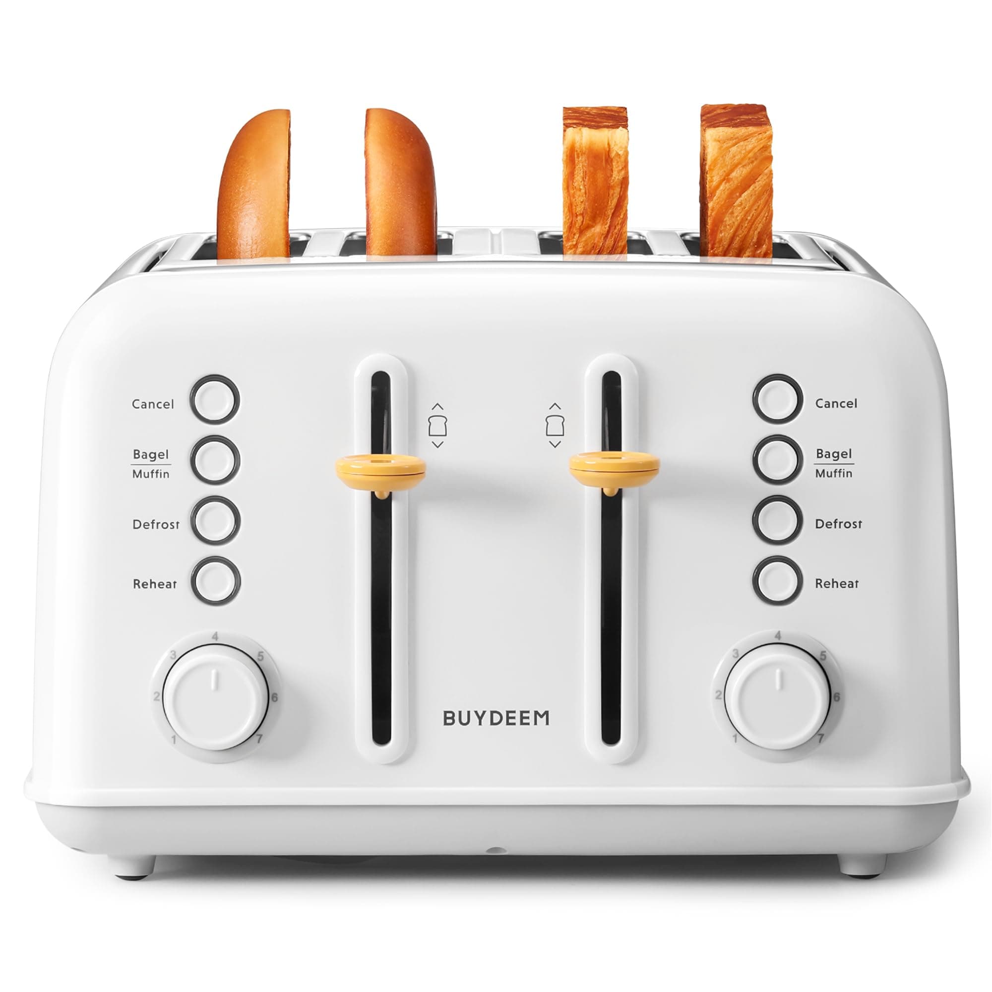 BUYDEEM DT640 4-Slice Toaster, 7 Shade Settings, Extra Wide 1.5’’ Slots for Bagel & English Muffin, 6 Toasting Functions, Retro Stainless Steel Toaster with High Lift Lever, 1800W, Arctic White