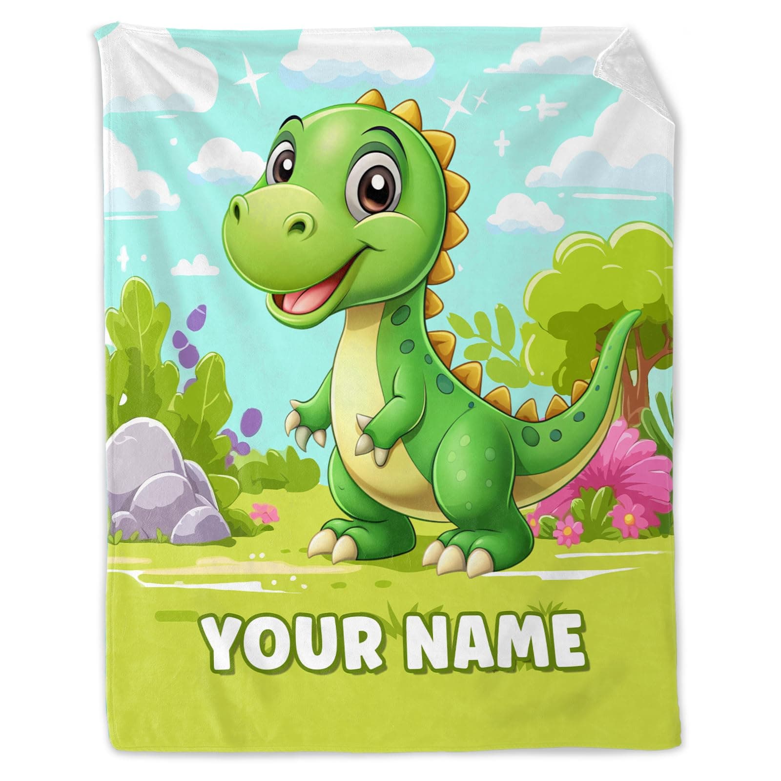 Personalized Dinosaur Gift for Boys Girls - 40" x 50" Inches Cartoon Throw Blanket for Kids - Green Soft Lightweight Blankets for Sofa, Crib & Bed