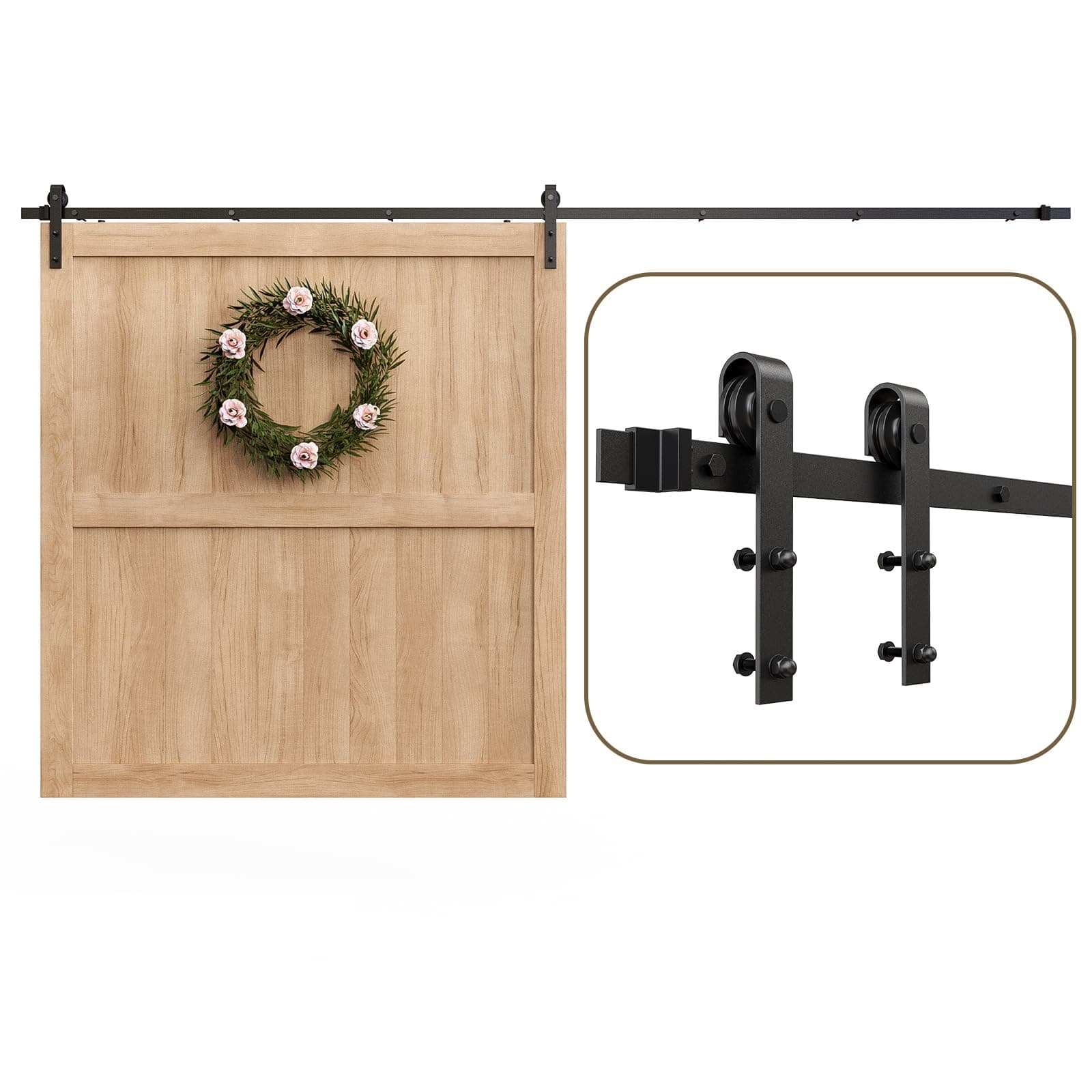ROOMTEC 12FT Sliding Barn Door Hardware Kit, Black, Rustic, Easy Install (No Door)