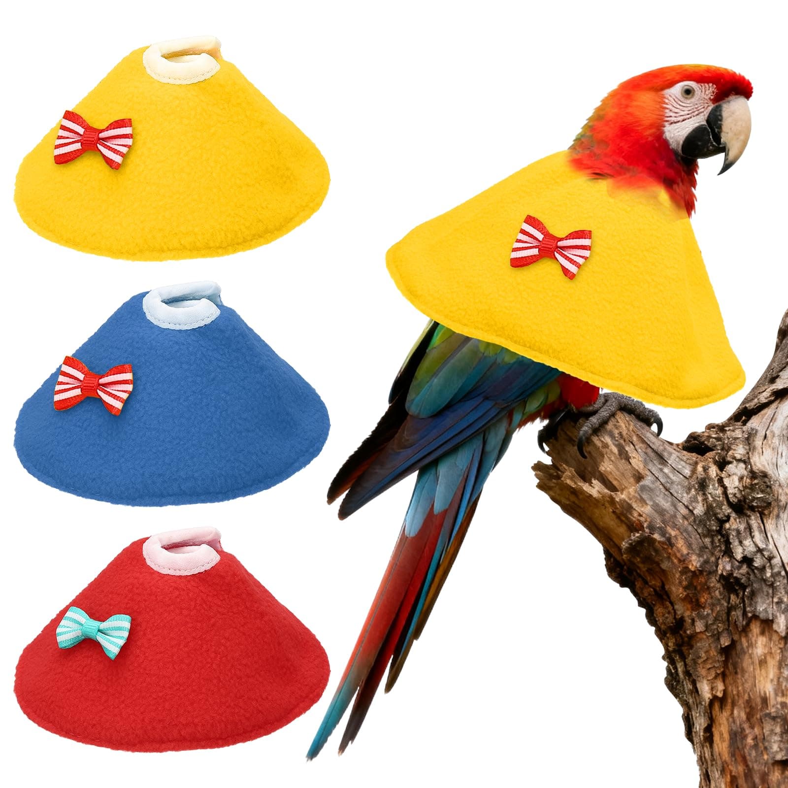 PETAXCELL Bird Collars, Pet Bird Cone Collar Protective Recovery Cones, Anti-Bite Feather Neck Protector (Yellow/Blue/Red, M, 3 Pcs), Intended for Cockatiel Sun Conure