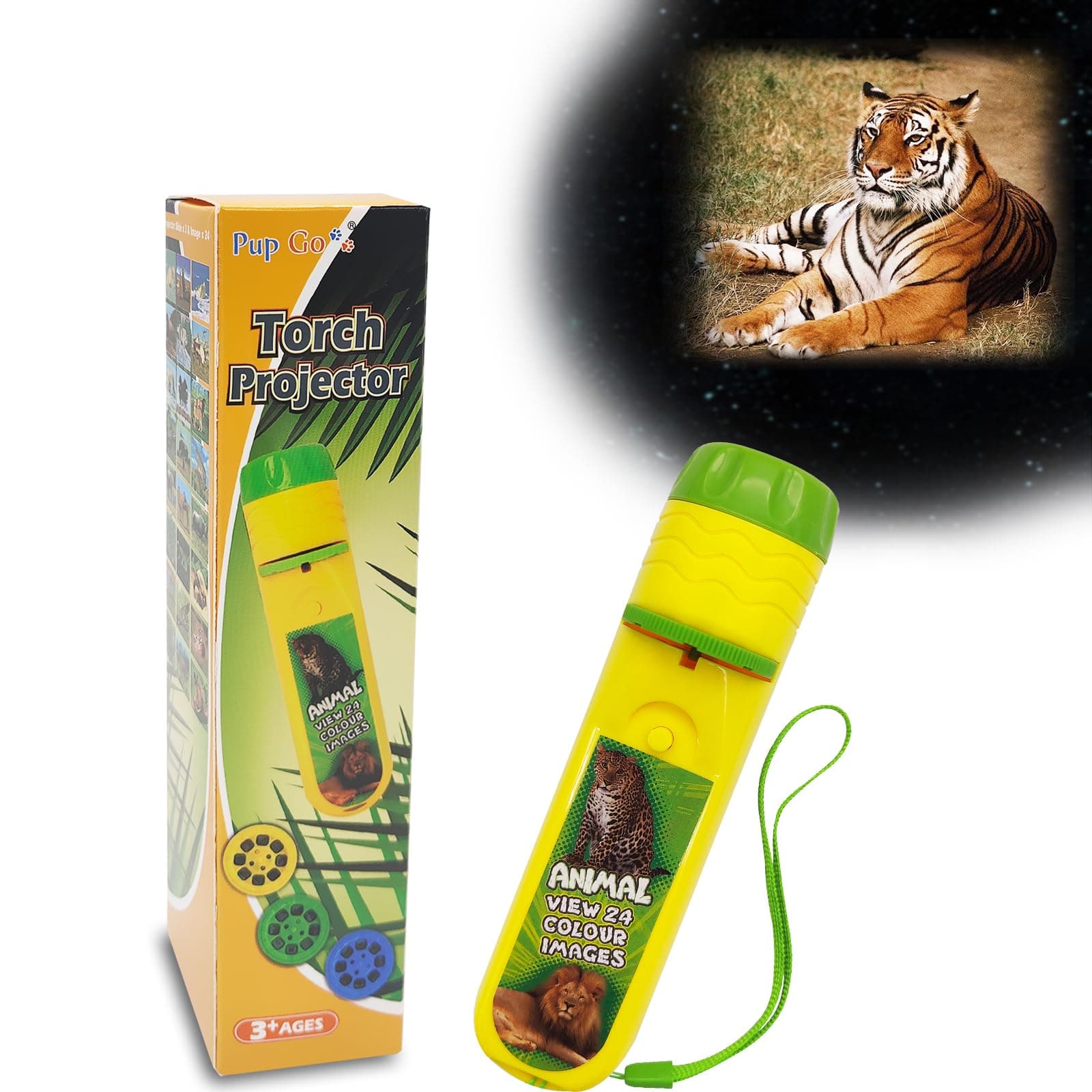 Pup Go Animal Projector Flashlight for Kids Ages 3+, 24 Realistic Images