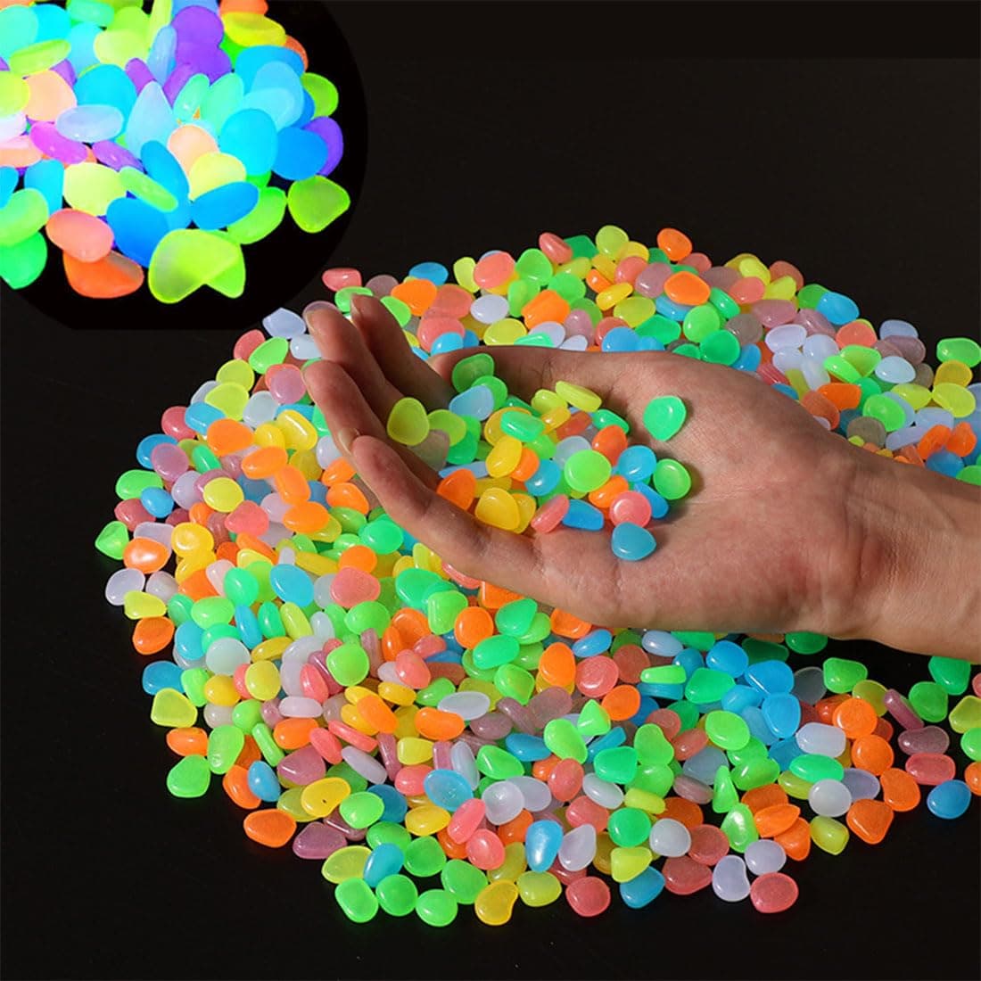 OMCleaner Rainbow Glow Stones 1000 Pcs Glow Pebbles for Fish Tank Lawn Yard Garden