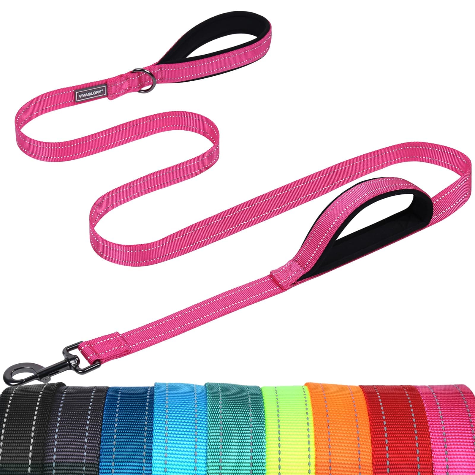 VIVAGLORY Double Handle Dog Leash Twingrip, 5ft x 1in, Pink