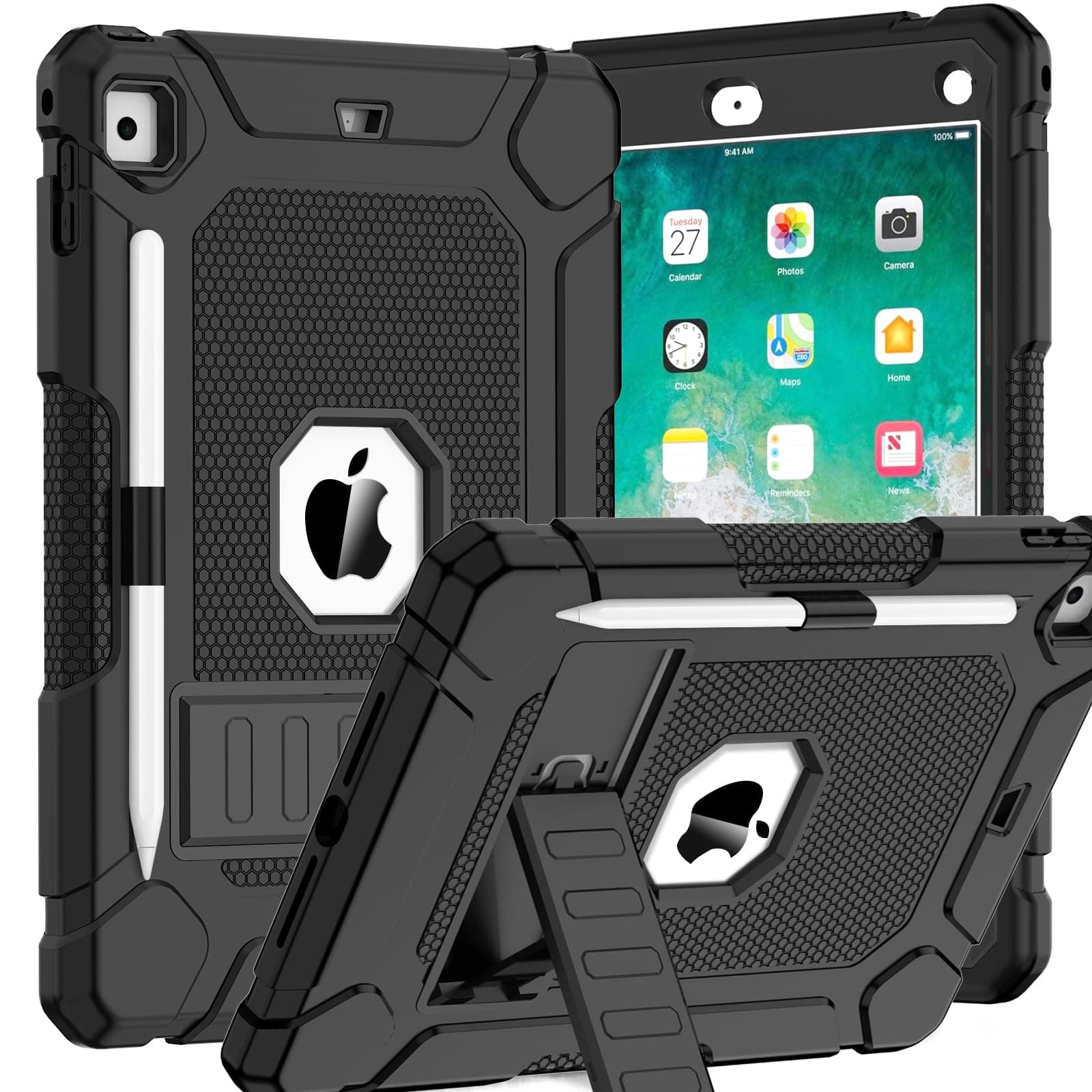 BMOUO Case for iPad 6th 5th Generation (iPad 9.7 inch, 2018/2017), Black
