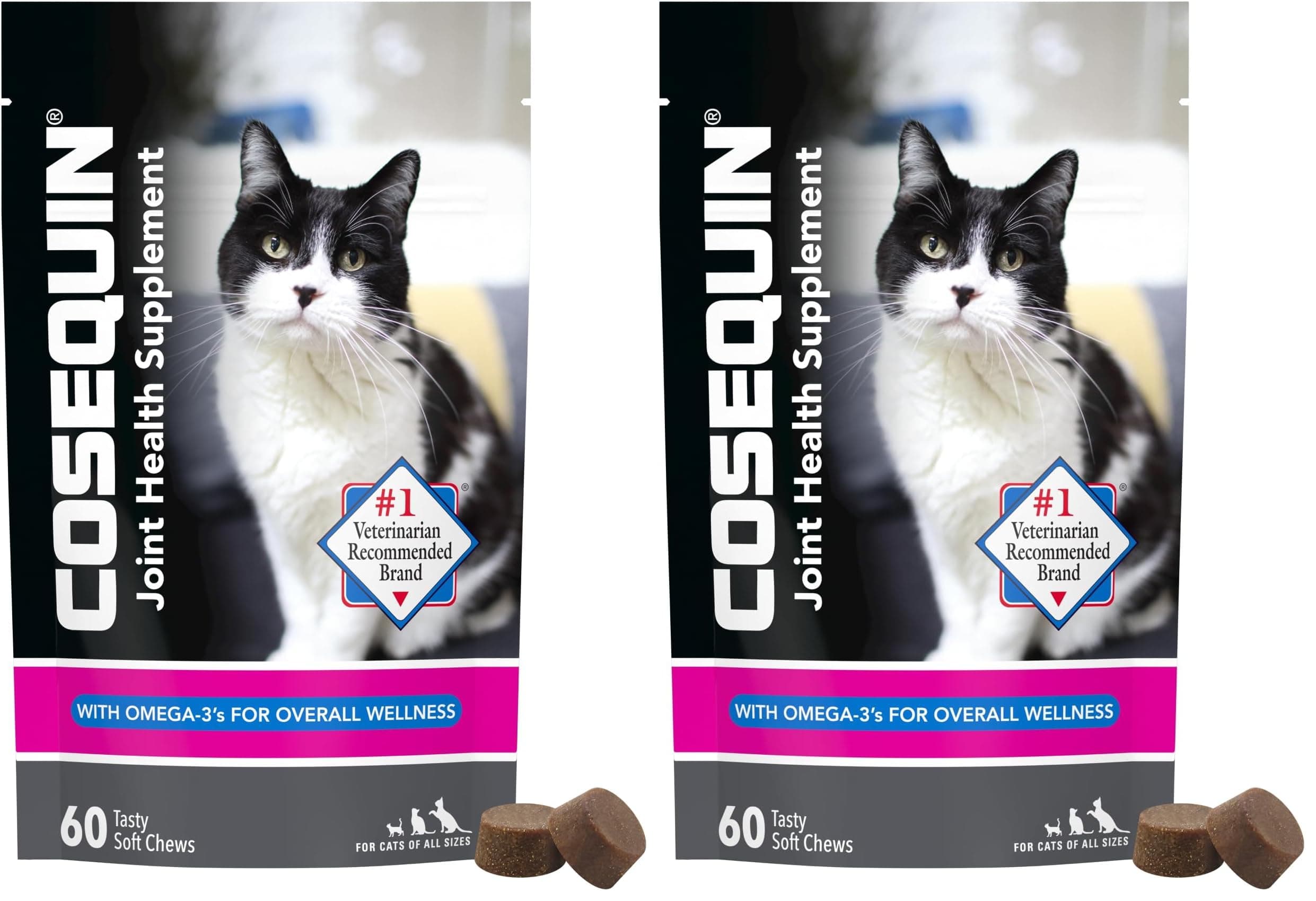 Nutramax Cosequin for Cats Joint Health Supplement, Contains Glucosamine for Cats, Plus Chondroitin_and Omega-3s, Supports Joint and Skin and Coat Health, Soft Chews, 60 Count (Pack of 2)