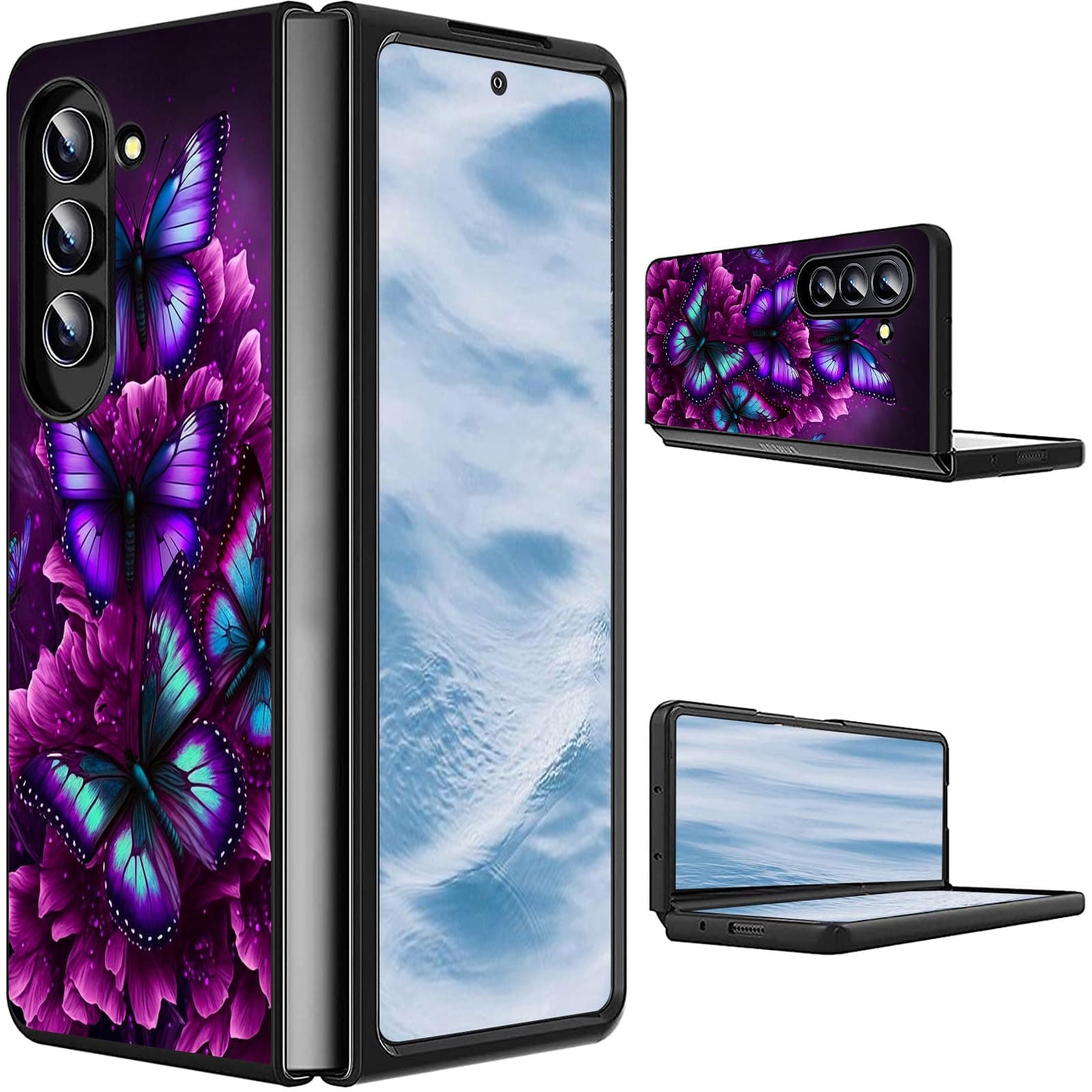 CGFGHHUY for Samsung Galaxy Z Fold 6 Case 2024 Slim Lightweight Hard PC Shook Proof Protective Phone Case Cover for Samsung Galaxy Z Fold 6 5G 7.6 inch - Purple Flowers Butterflies