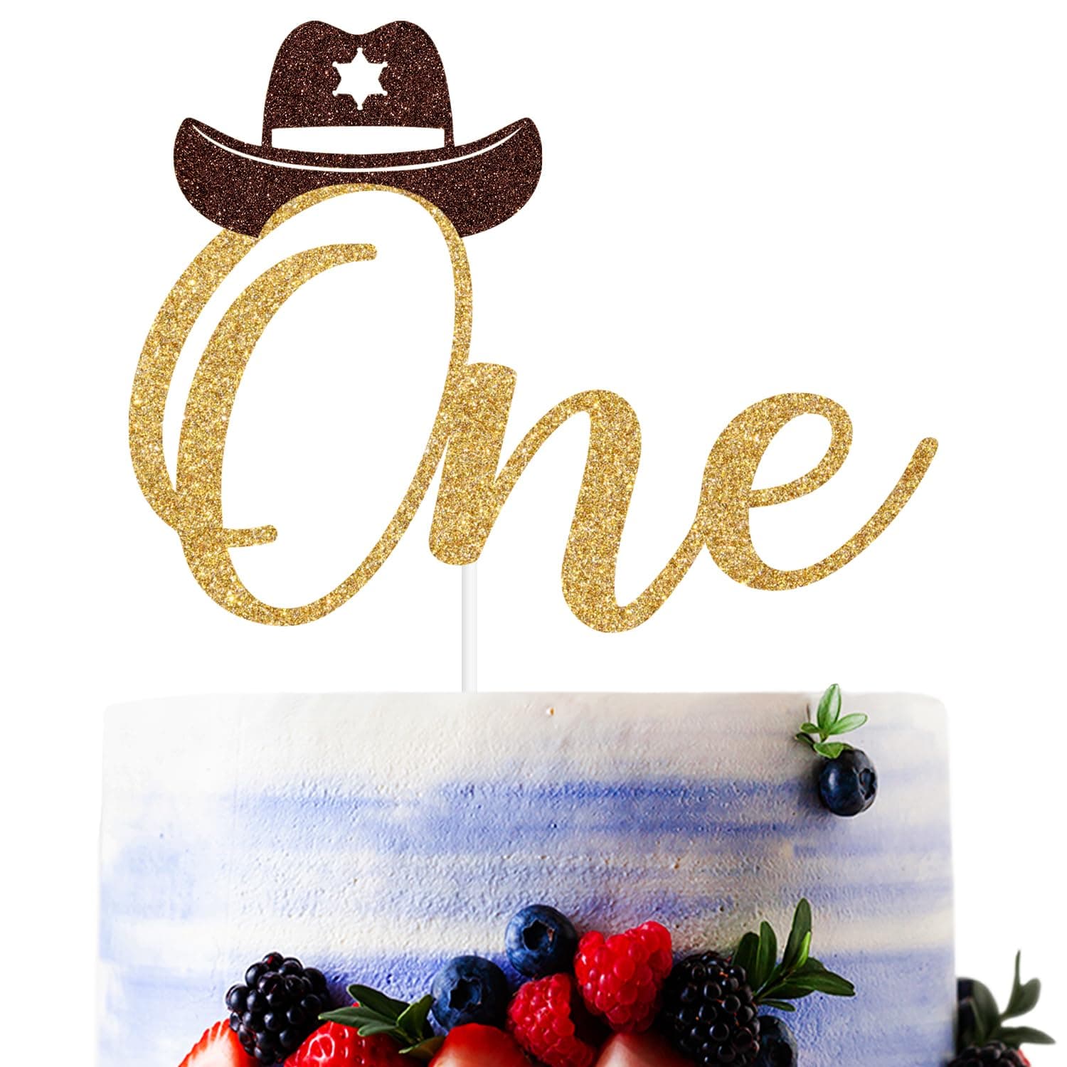 Gold Glitter Cowboy One Cake Topper, My 1st Redeo/Cowboy Cowgirl One Cake Décor, Wild Cowboy Western Themed Baby's 1st Birthday Baby Shower Party Decorations Supplies