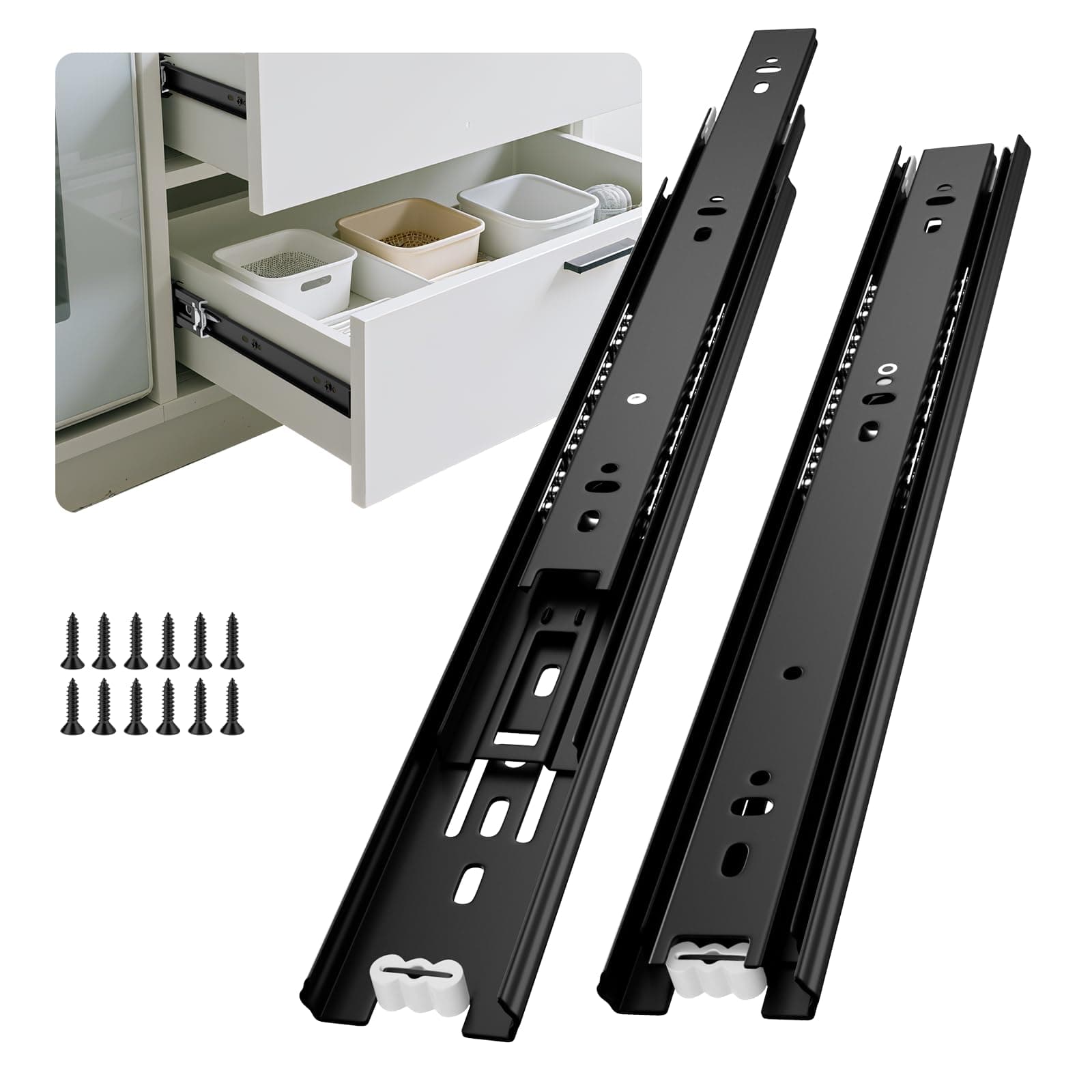 Ubisin Black Heavy Duty Drawer Slides 22 Inch 1 Pair Side Mount 100LB