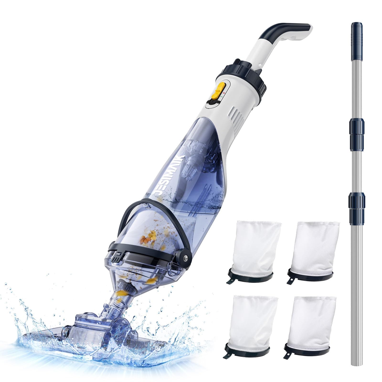 JESIMAIK Pool Vacuum, Handheld Pool Cleaner with 18.5 GPM Suction, 60 Min Runtime, Telescopic Pole, Cordless Pool Vacuum for Above Ground Pool, Inground Pools, Spas, Hot Tub