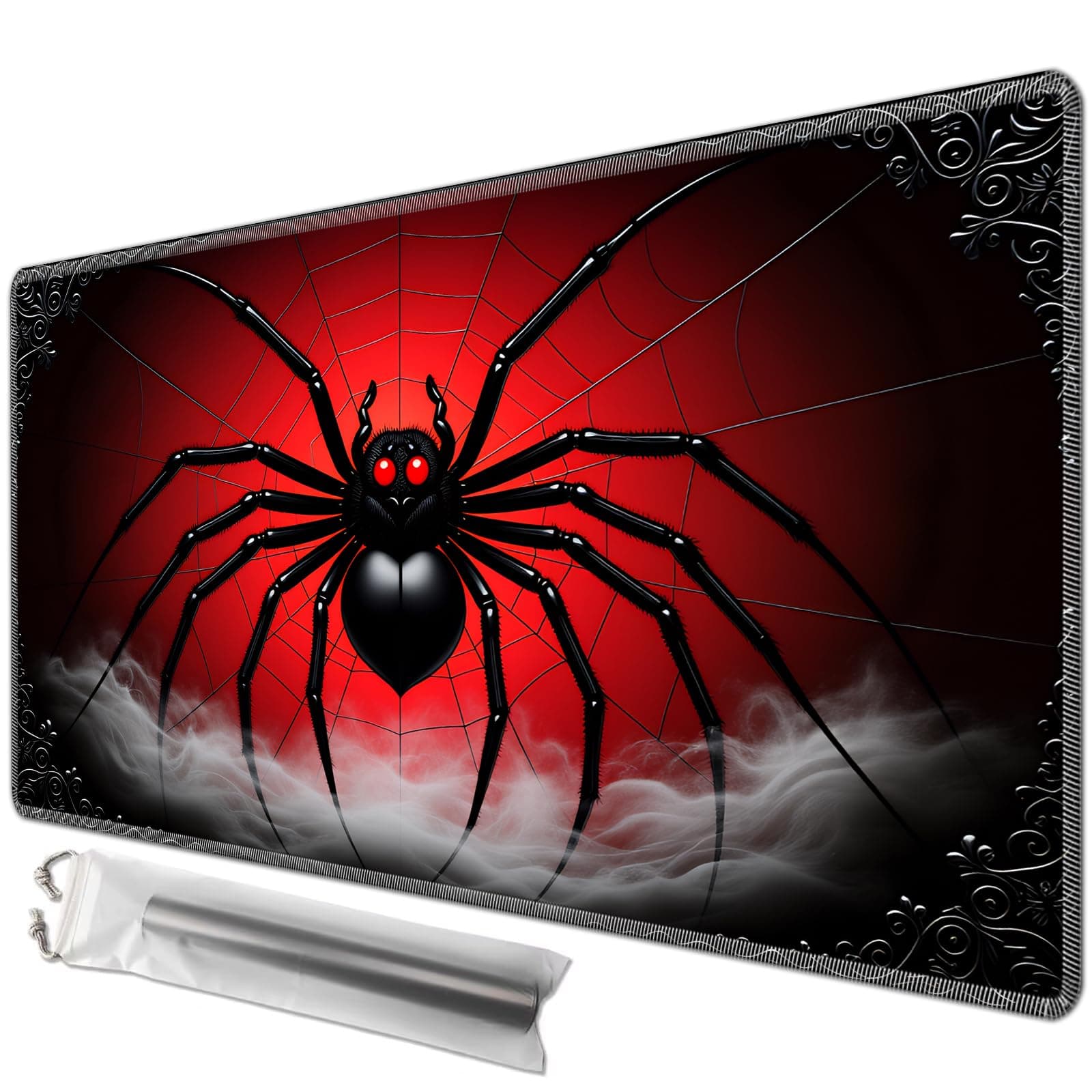 JANENFNA Playmat for MTG,Game Play Mat for MTG TCG 24 x 14 inches, Premium Stitched Non-Slip Rubber Tabletop, Magic Play mat Card Game Mat for Magic The Gathering,Battle Game,Red Spider