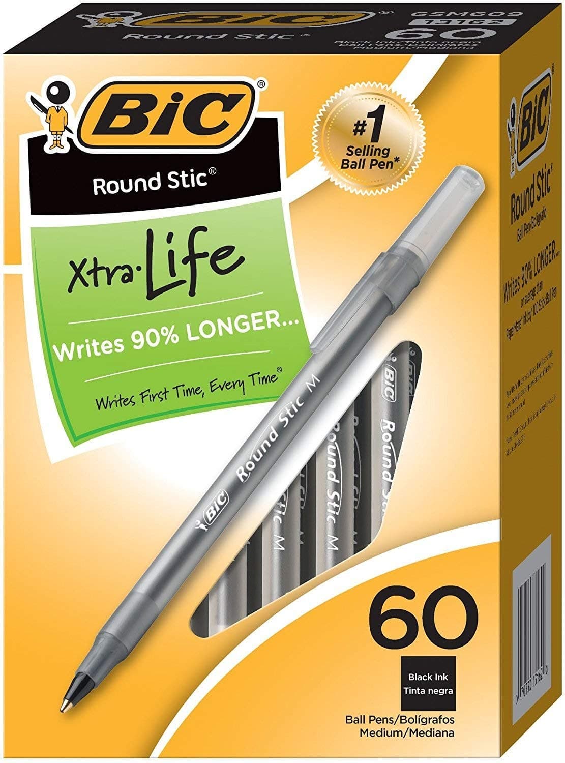 BIC Round Stic Xtra Valve Smooth Writing Ball Pen, Medium Point (1.0 mm), Black, 60-Count (Pack of 2)