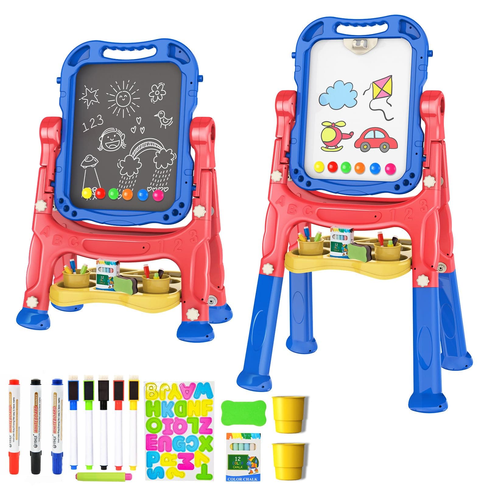 Amagoing Easel for Kids for Age 2-4, Adjustable Standing Art Easel for Toddler, Double Magnetic Drawing Board with Painting Accessories, Birthday Christmas Gift Toy for Little Boys and Girls 3 4 5 (Rde Blue)