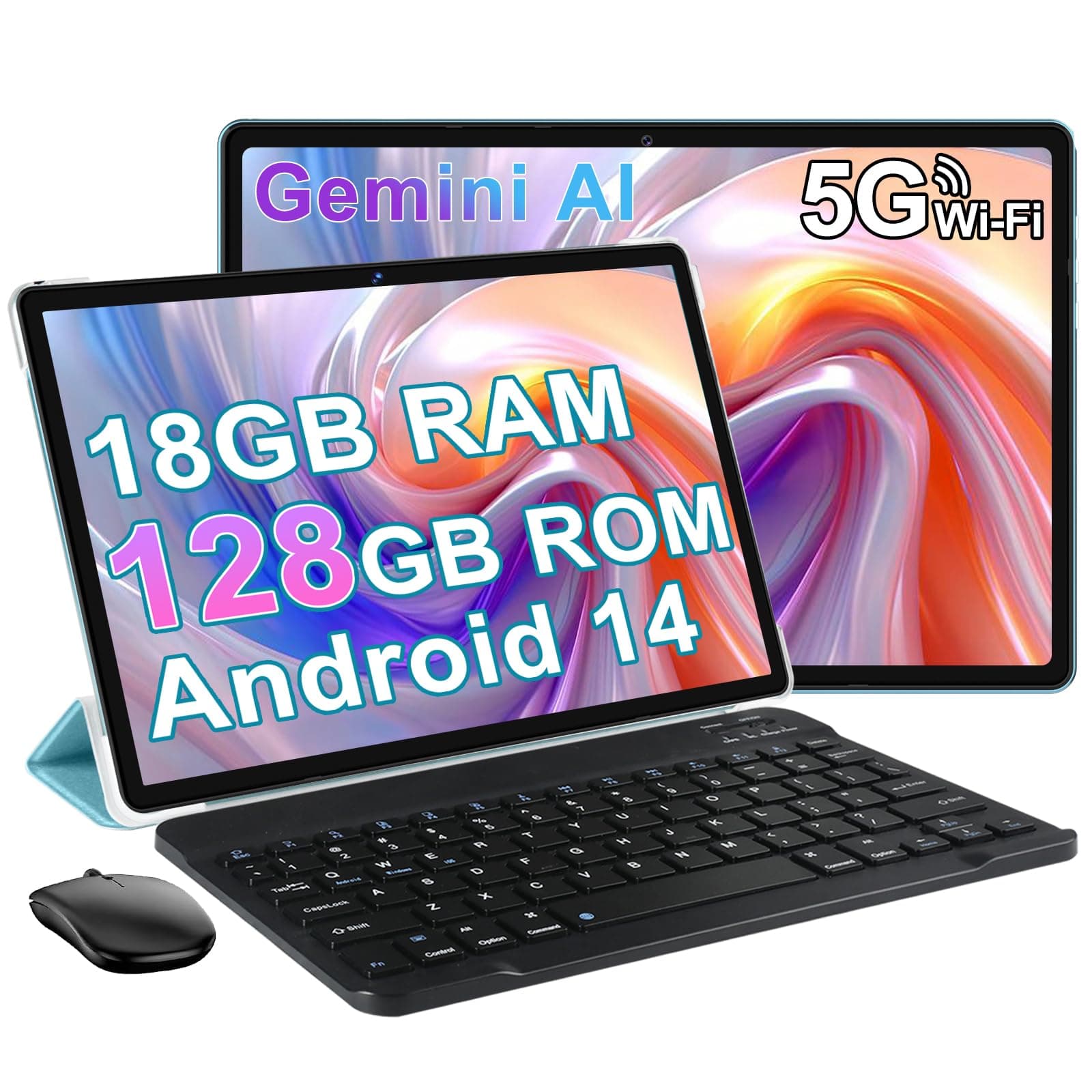 Tablet, 2026 Android Tablet with Gemini AI, 10.1 Inch FHD Display, 18GB RAM 128GB ROM /1TB TF, 6000mAh, Octa-Core CPU, Widevine L1, 2 in 1 Tablets (Blue)