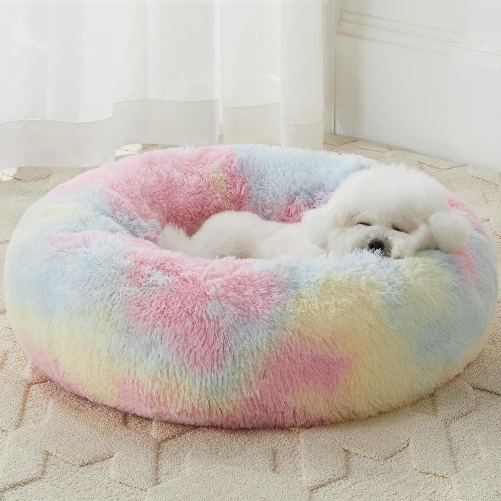 WNPETHOME Medium Round Calming Dog Bed Cat Bed for Comfy Sleep