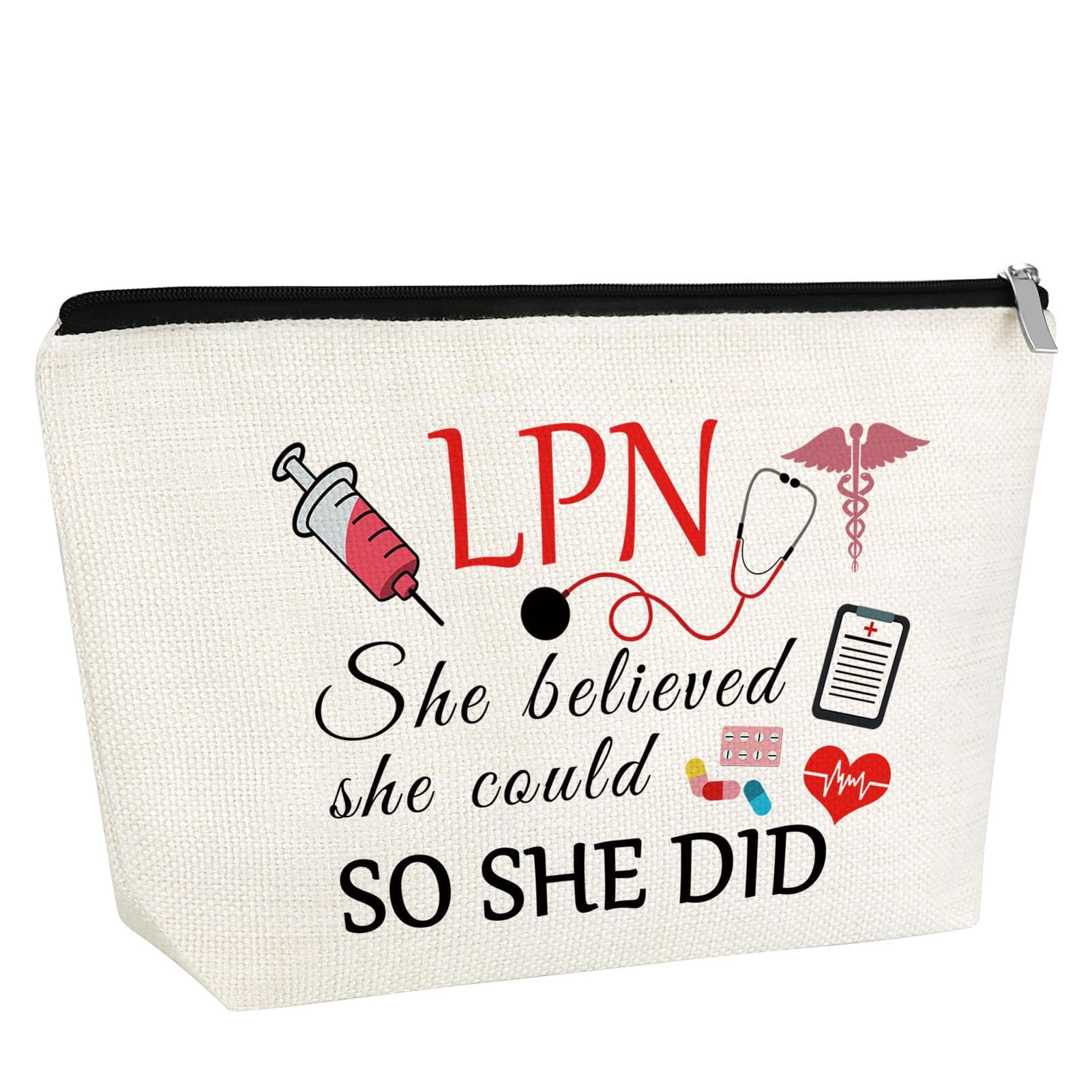 LPN Licensed Practical Nurse Gift Makeup Bag for Women Inspirational Gift for LPN Nursing Graduation Gifts for Medical Student Cosmetic Bag Nurses Week Gift for LPN Nurse RN Nurse Travel Pouch, White