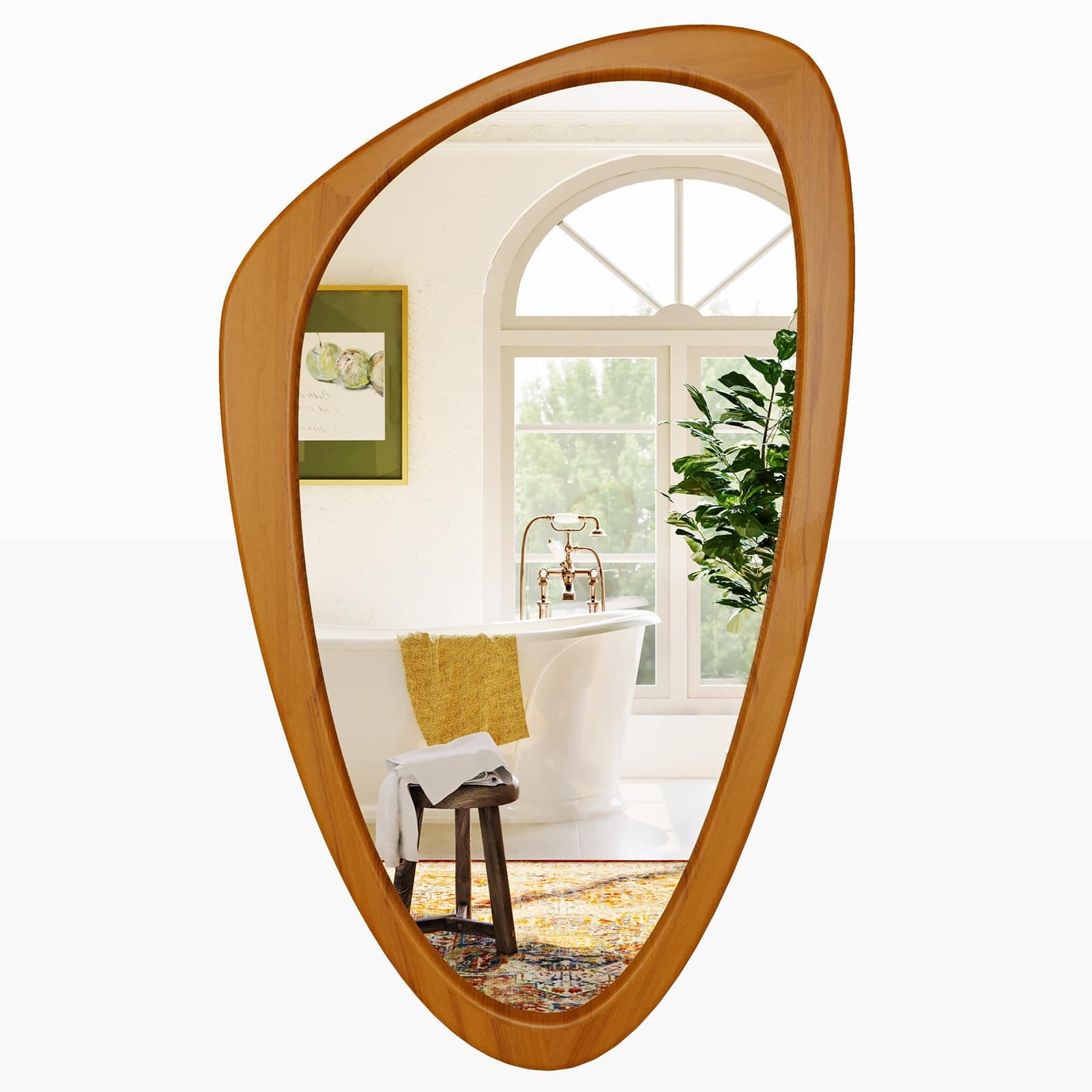 Wiserset Asymmetrical Wall Mirror, 23x36 Inch Mid Century Modern Mirror, Irregular Wall Mirrors with Pine Wooden Frame for Living Room Bedroom Bathroom Entryway Hangs Horizontally or Vertically