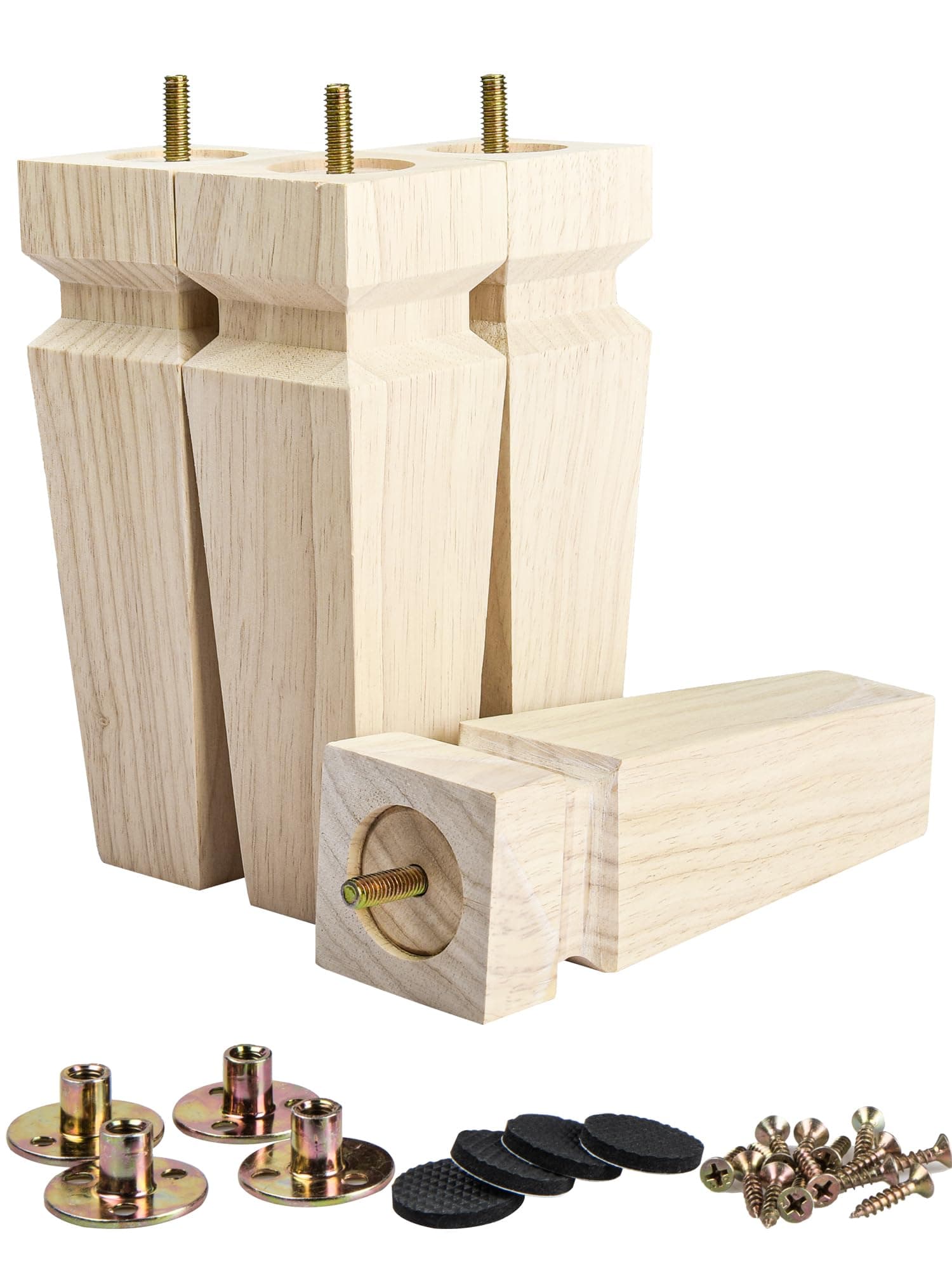 La Vane 4 inch Solid Wood Pyramid Tapered Furniture Legs,Unfinished,4PCS