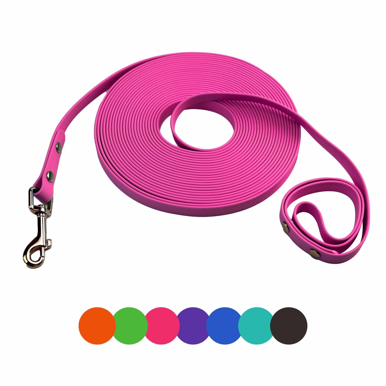 Waterproof Biothane Long Dog Leash, Heavy Duty Dog Training Leash 6ft 10ft 15ft 30ft 50ft, Easy to Clean Long Line for Small, Medium Large Dogs,Outdoor Recall (Pink, 16FT)