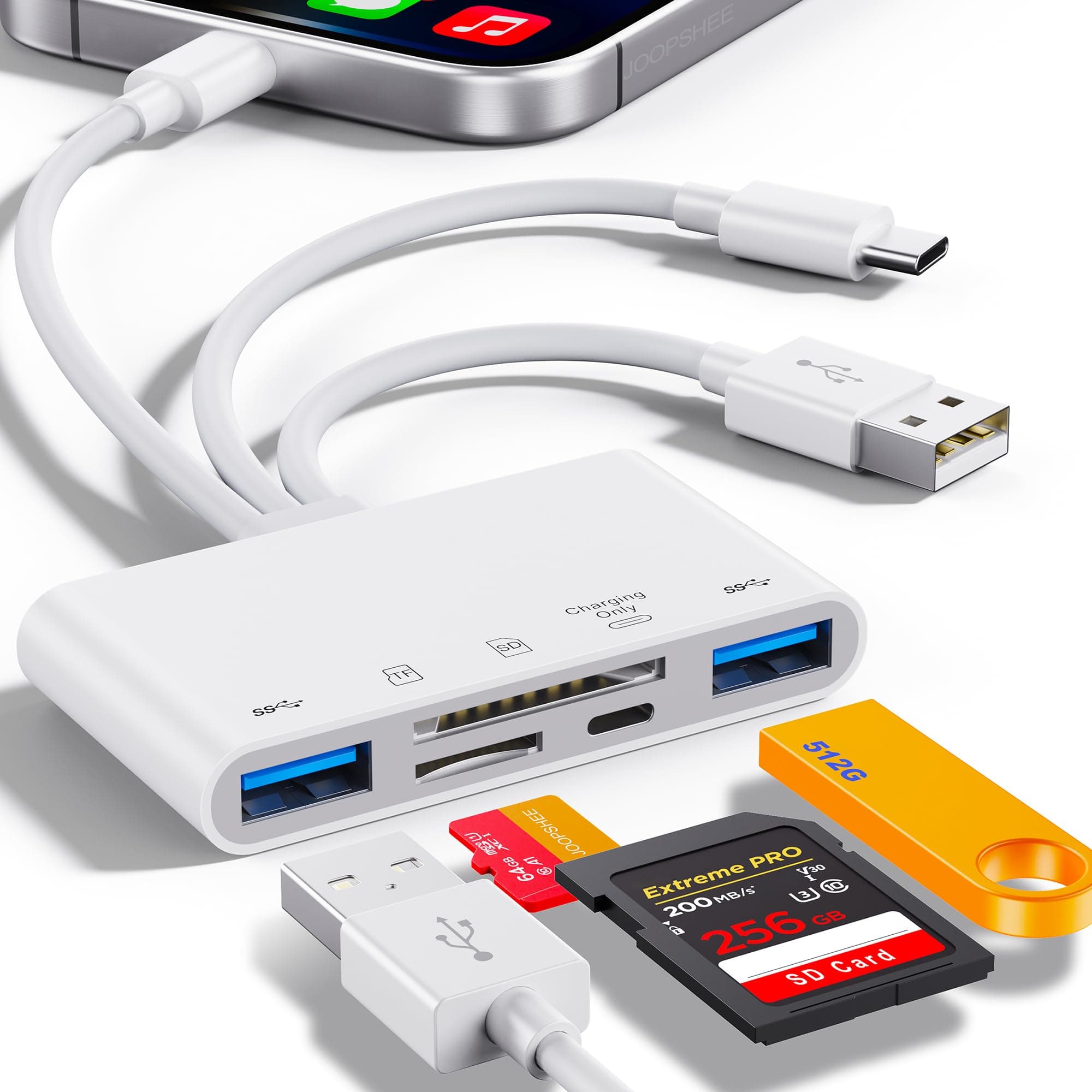 5-in-1 Memory Card Reader, USB OTG Adapter & SD Card Reader for iPhone/iPad, USB C and USB A Devices with Micro SD & SD Card Slots, Supports SD/Micro SD/SDHC/SDXC/MMC