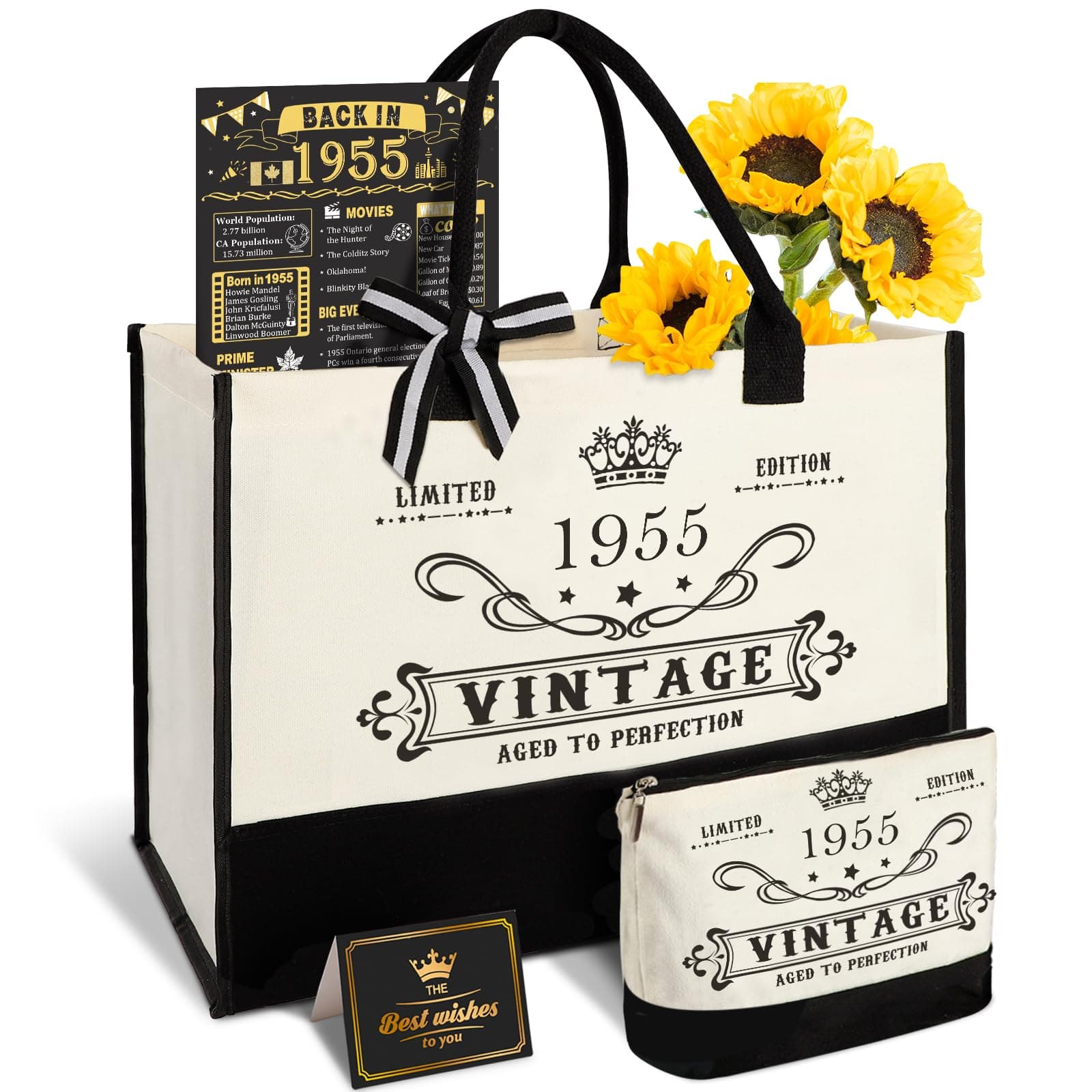 71st Birthday Gift for Women-Vintage 1955 Tote Bag,Cosmetic Bag,1955 Poster