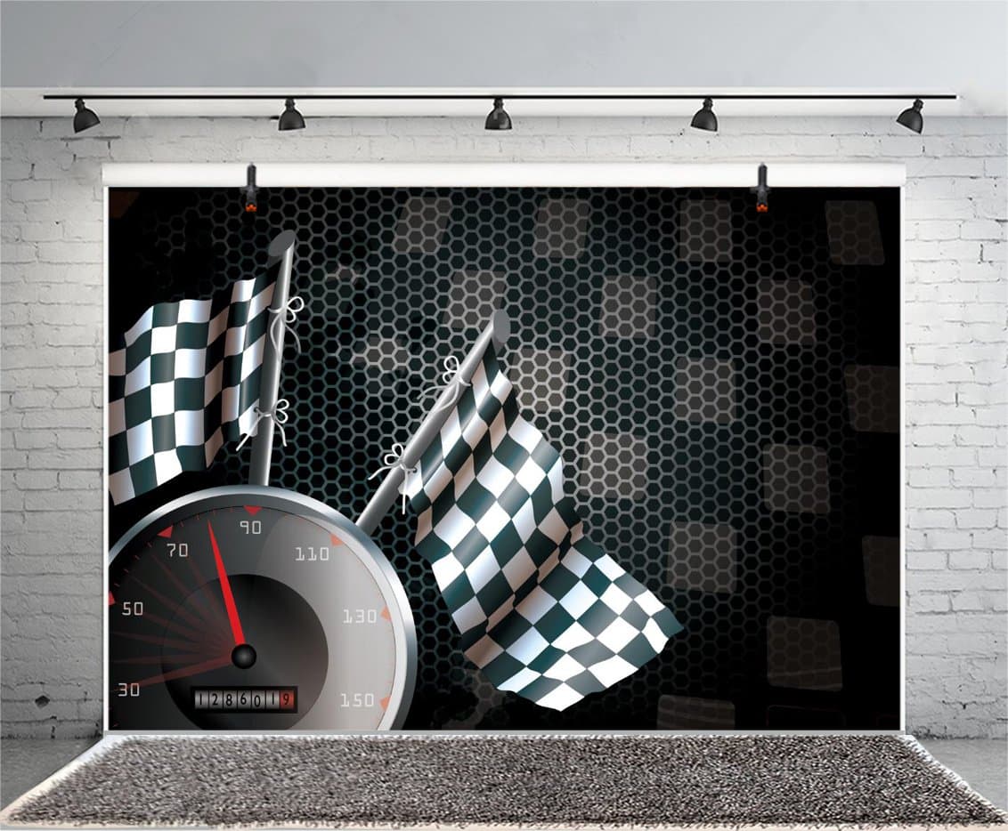 Leyiyi 6x4ft Photography Background Speed Racing Backdrop Happy Birthday Exciting Game Checkered Flag Car Dash Board Heavy Metal Wallpaper Cowboy Baby Shower Photo Portrait Vinyl Studio Video Prop