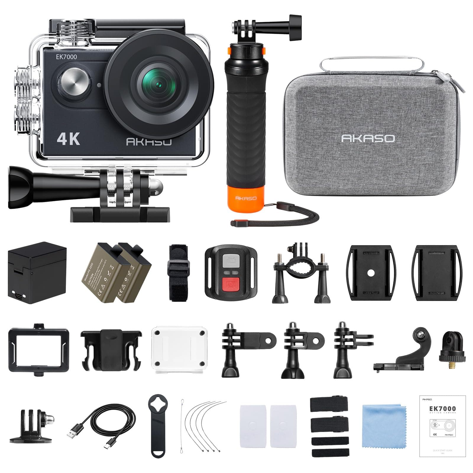 AKASO EK7000 4K30FPS 20MP Action Camera - WiFi EIS Ultra HD 131FT Waterproof Underwater Camera Remote Control 4X Zoom Support External Microphone with Floating Handle Grip