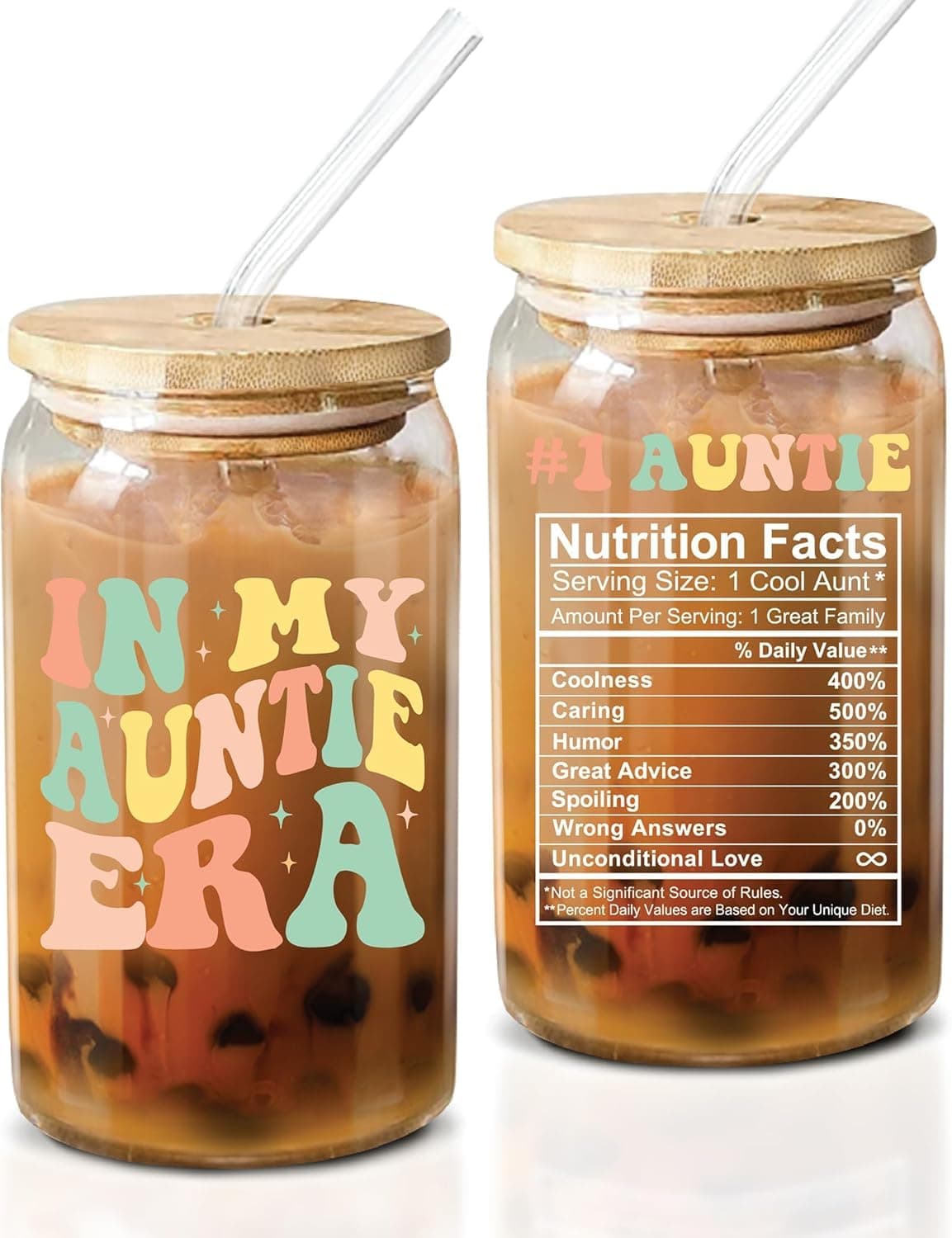 Glass Cup, for Aunt - Aunt Gifts from Niece, Nephew - Birthday Gifts for Aunt, New Aunt, Auntie, to Be Aunt, Aunt Announcement, Promoted to Aunt - 16 Oz Coffee Glass