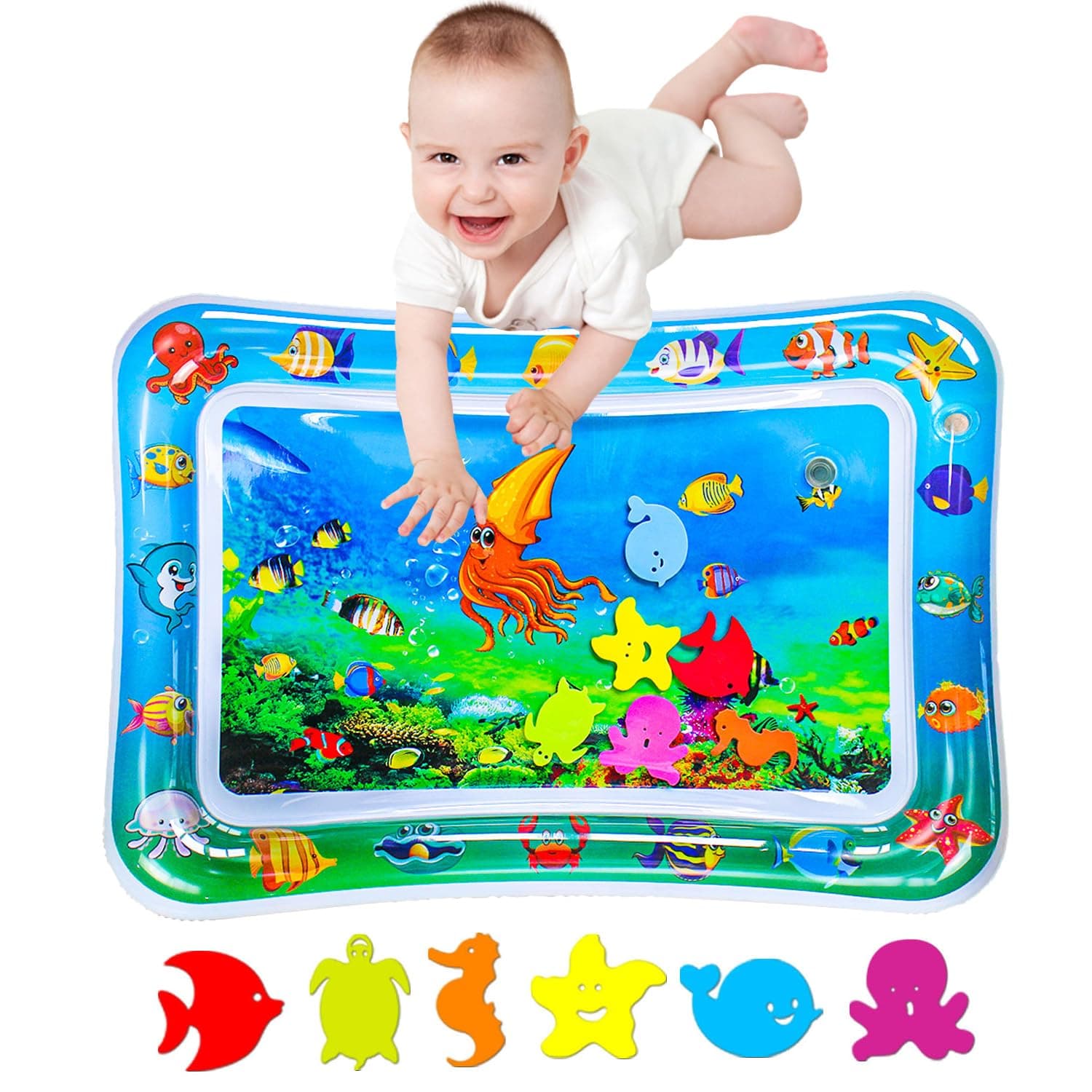 Baby Water playmats, Play mat for Baby, Inflatable Play Mat Water mat Baby Toys, Fun Early Development Activity Play Center for Newborn (27.5 x 20 in)