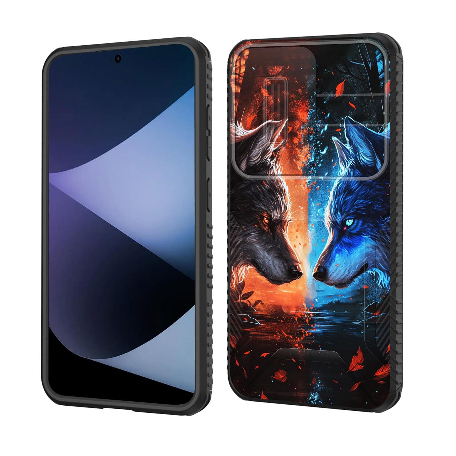 wiaekosef for Galaxy S24 Case Built in Slide Camera Lens Cover,Heavy Duty Shockproof Protection Dual Layer Case for Samsung Galaxy S24 6.2 inch 2024,Cool Wolf