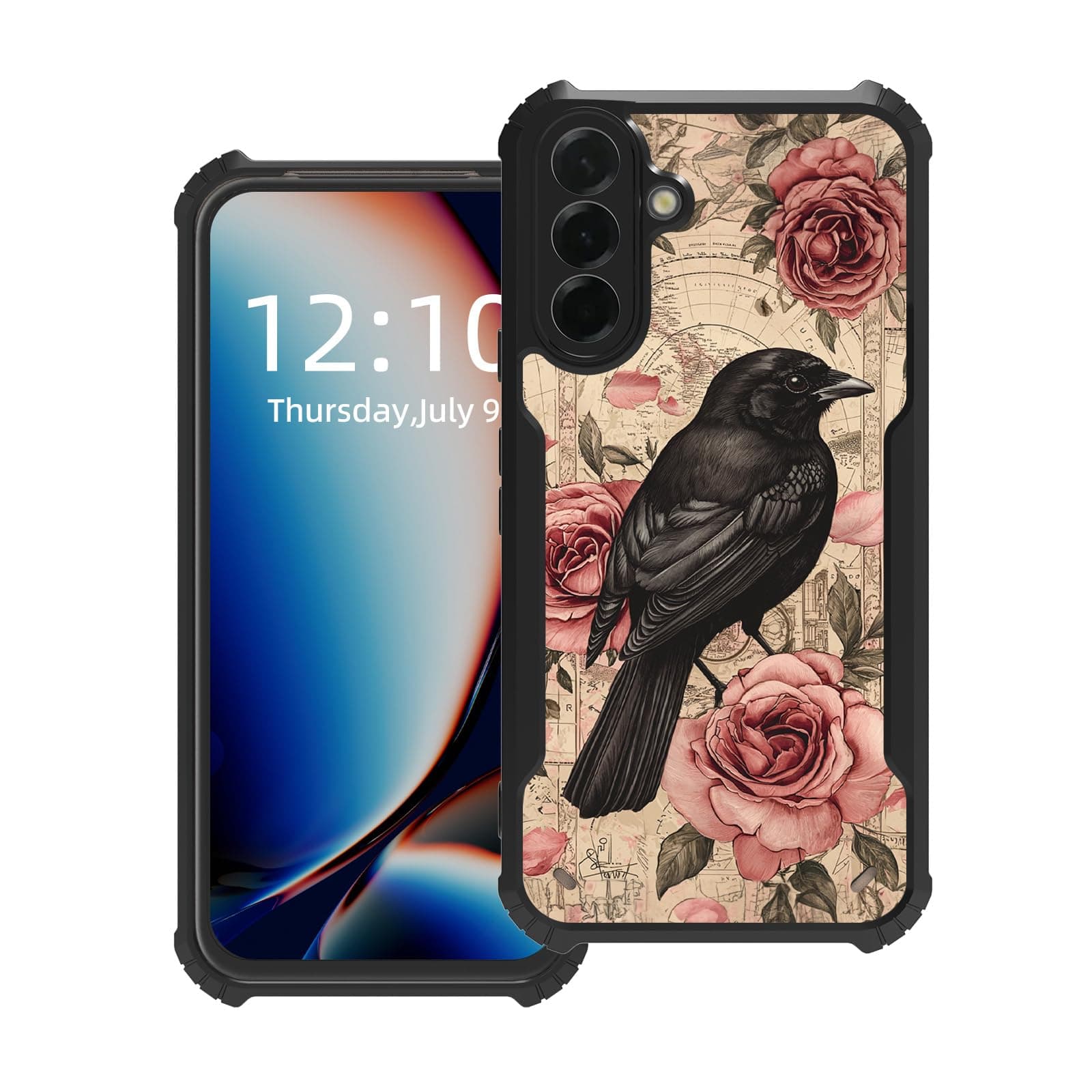 FQSXFIFN for Samsung Galaxy A26 5G Case Soft TPU with Acrylic Back, Black Bird Full-Body Drop Proof Phone Case for Galaxy A26 5G, Military-Grade Shockproof Protective Cover for Man Woman