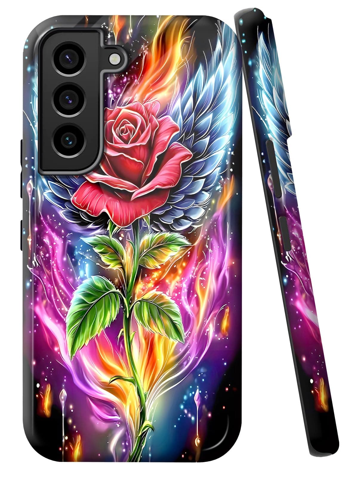 JANENFNA for Samsung Galaxy S21/S30 4G/5G Case Designer, Wireless Charging Compatible- Dual-Layer Hard - Drop Shock Scratch Protection- Silky Soft Case with Stylish for Women,Winged Rose