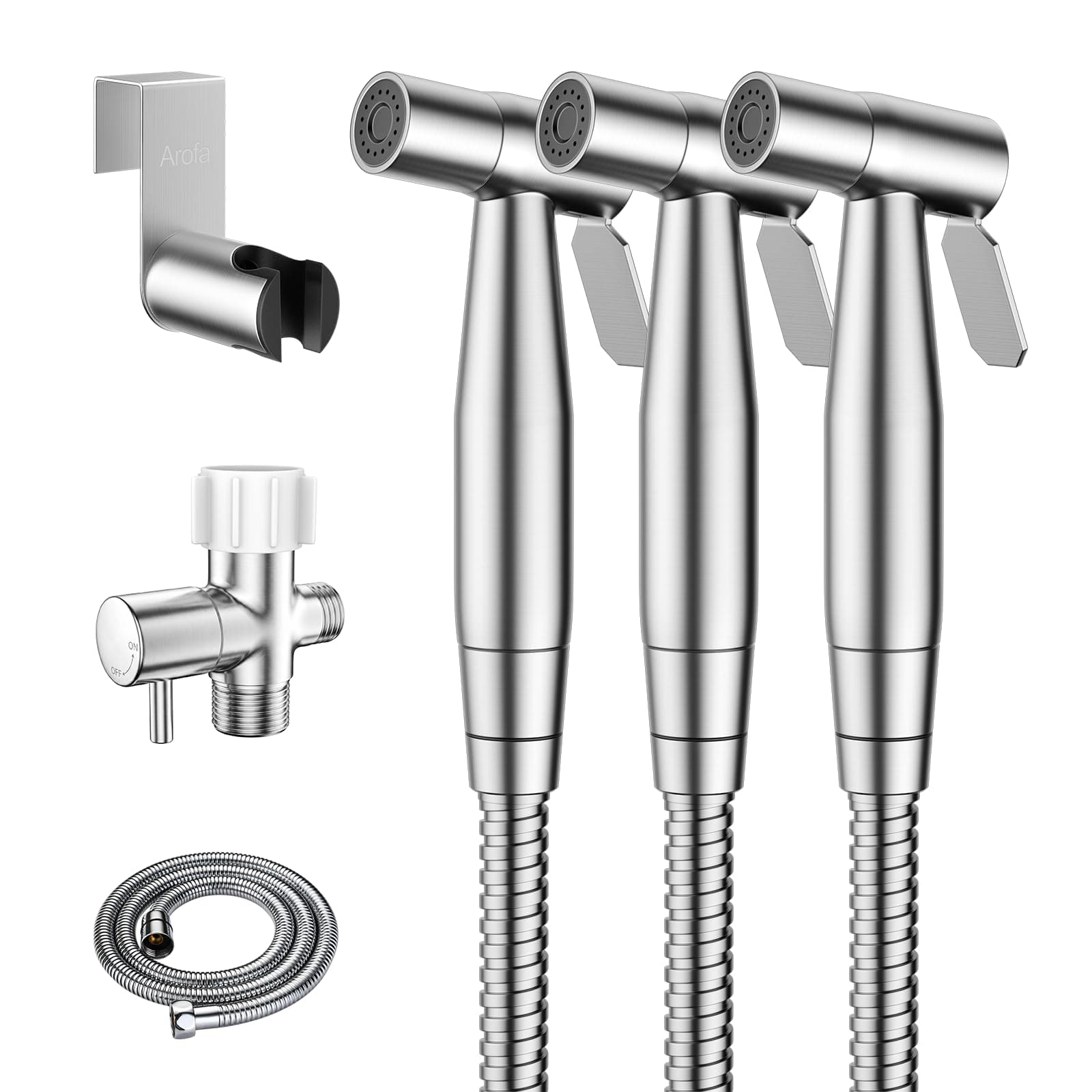 Arofa Handheld Bidet Sprayer for Toilet, Brushed Nickel, 3 Pack