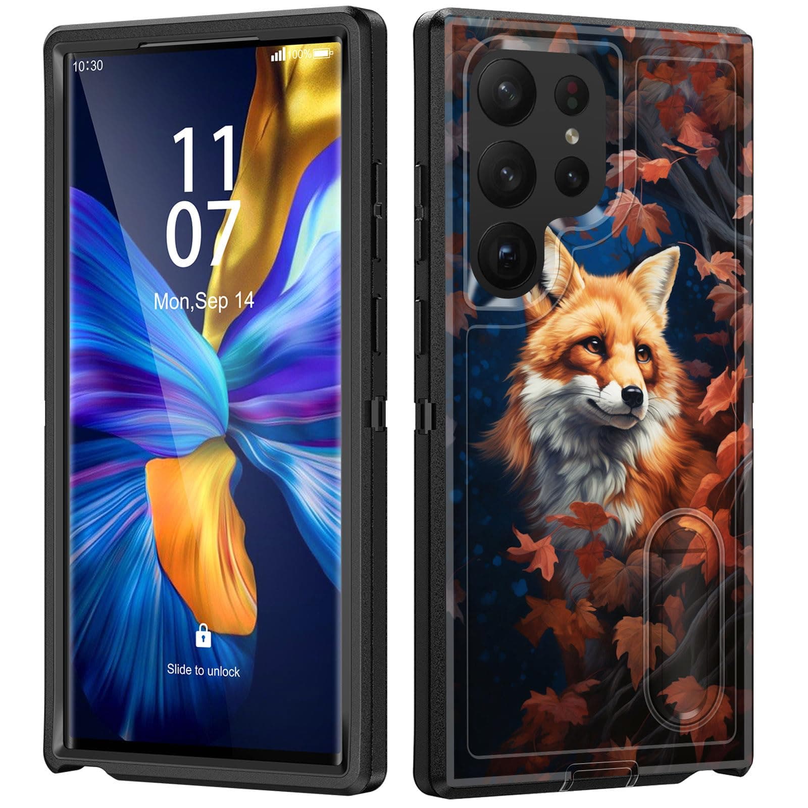 BFUKVOU for Galaxy S24 Ultra Case with Built in Kickstand,Shockproof/Dustproof/Drop Proof 3-Layer Military Grade Protective Cover for Samsung Galaxy S24 Ultra 6.8" 2024,Forest Fox