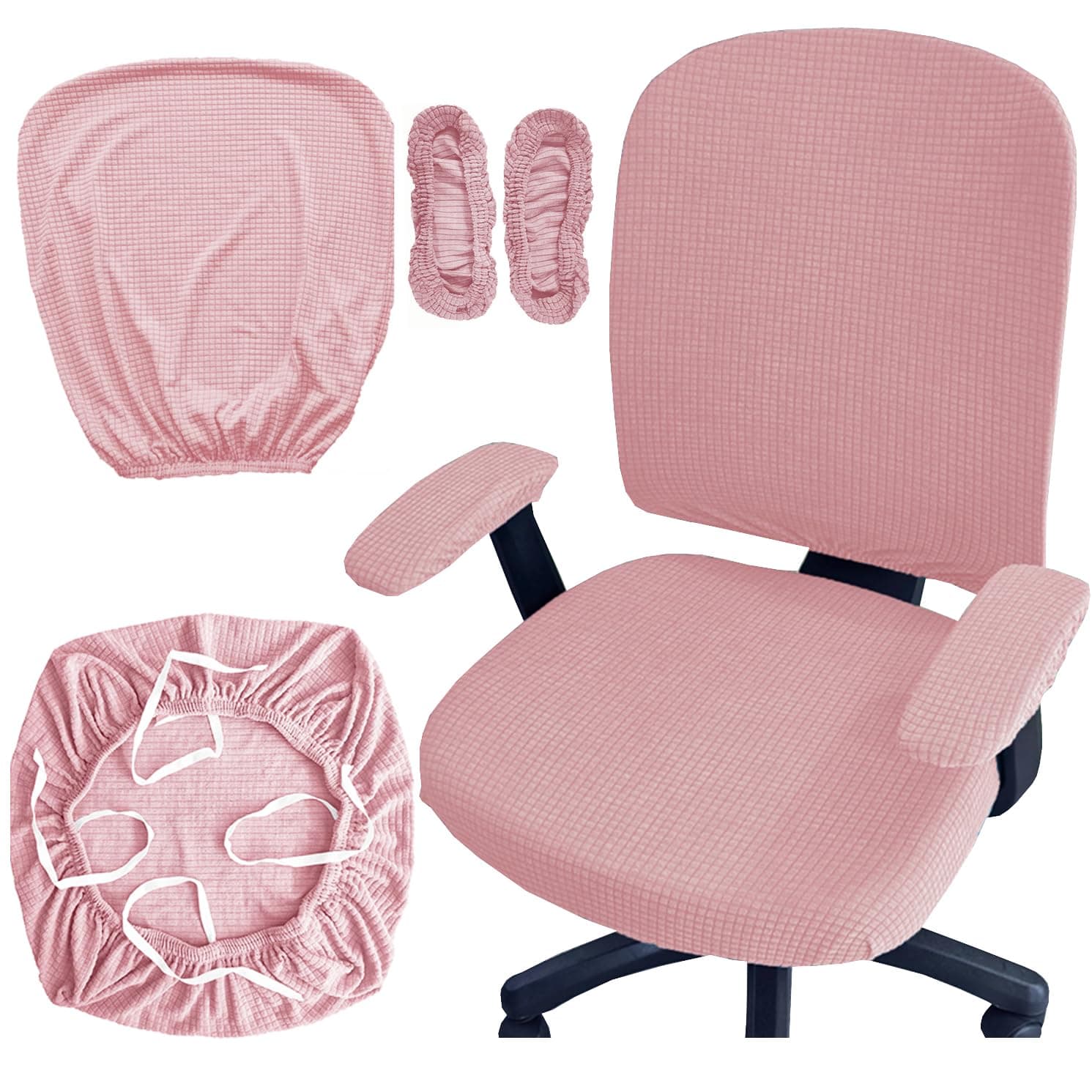 4 Pcs Office Chair Covers Set Stretchable Protective Rotating Computer Chair Seat Covers with Armrest Covers (Pink)
