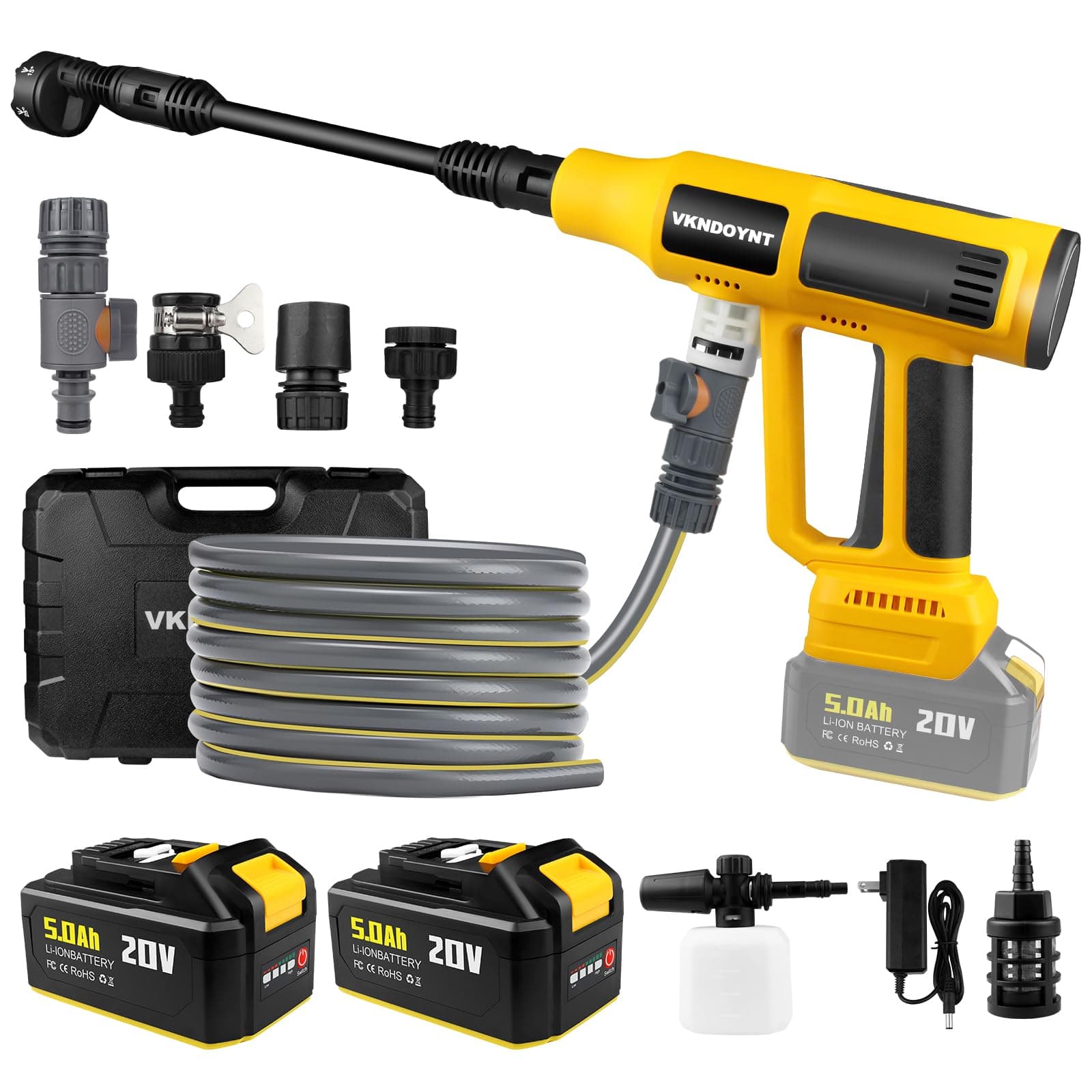 Cordless Pressure Washer, 2000PSI MAX Portable Pressure Washer with Brushless Motor, 2 X 5.0AH Batteries, 4 Speed Adjustment LCD Touch Screen, 6-in-1 Nozzle, Power Washer for Cars/Yard