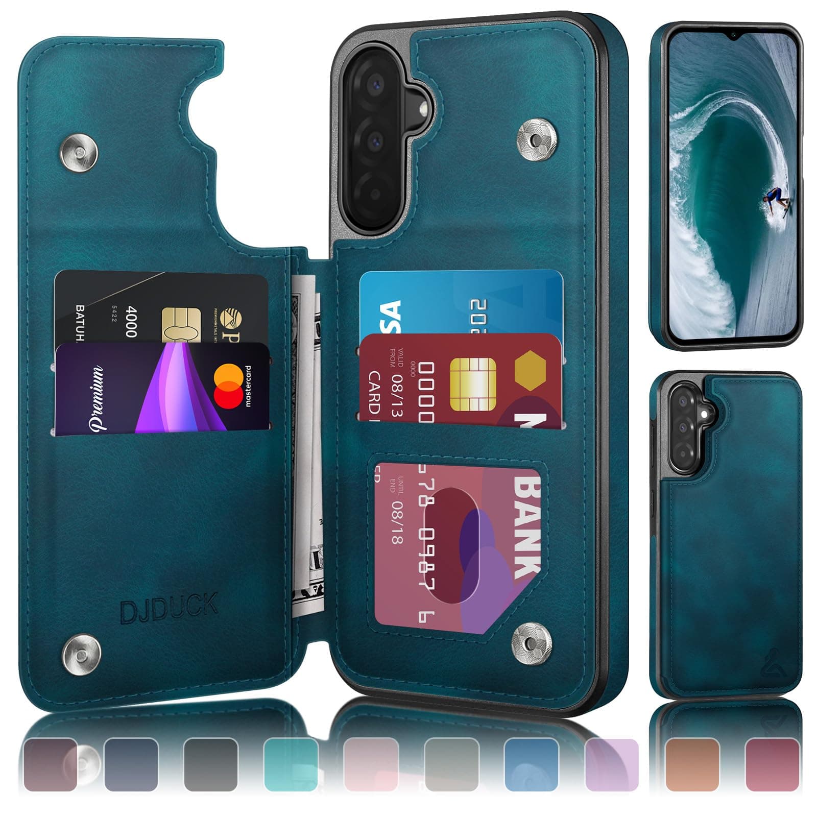 DJDUCK Designed for Samsung Galaxy A17 5G Case Wallet with Card Holder, [Magnetic Clasp Cover] [RFID Blocking Leather Protection] Shockproof Women Men Cases for Samsung A17 Teal