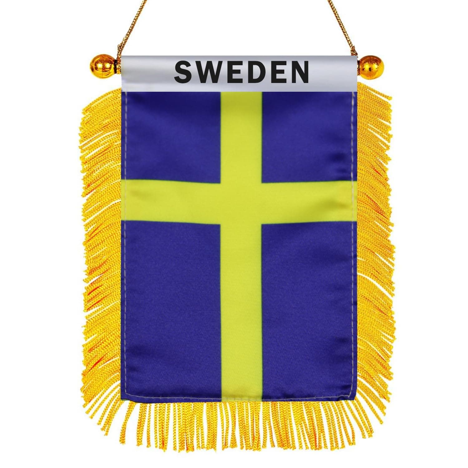 Sweden Hanging Flag with Suction Cup 4x6 Inch - Double Sided Swedish Mini Banner for Car Rearview Mirror and Window Decor
