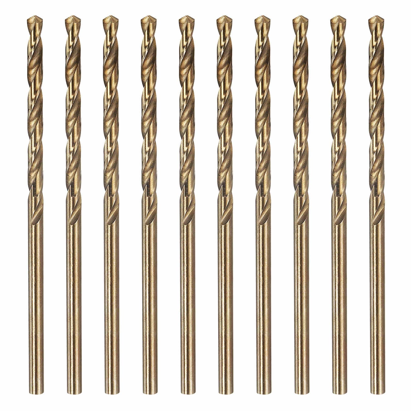Kozelo 10pcs Micro Drill Bit - [#34 Diameter] 2.819mm 4341 HSS Cutting Tool for Machining Soft Metal Woodworking Handicraft Use, 118° Cutting Angle Gold