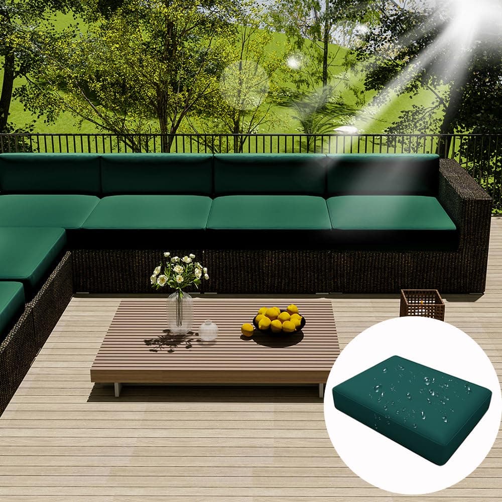 Hiseng Solid Color Outdoor Patio Cushion Cover Replacement Water-Resistant Sofa Cushion Cover with Zipper for Rattan Furniture - No Cushion Included (23.6x23.6x4,Dark Green)