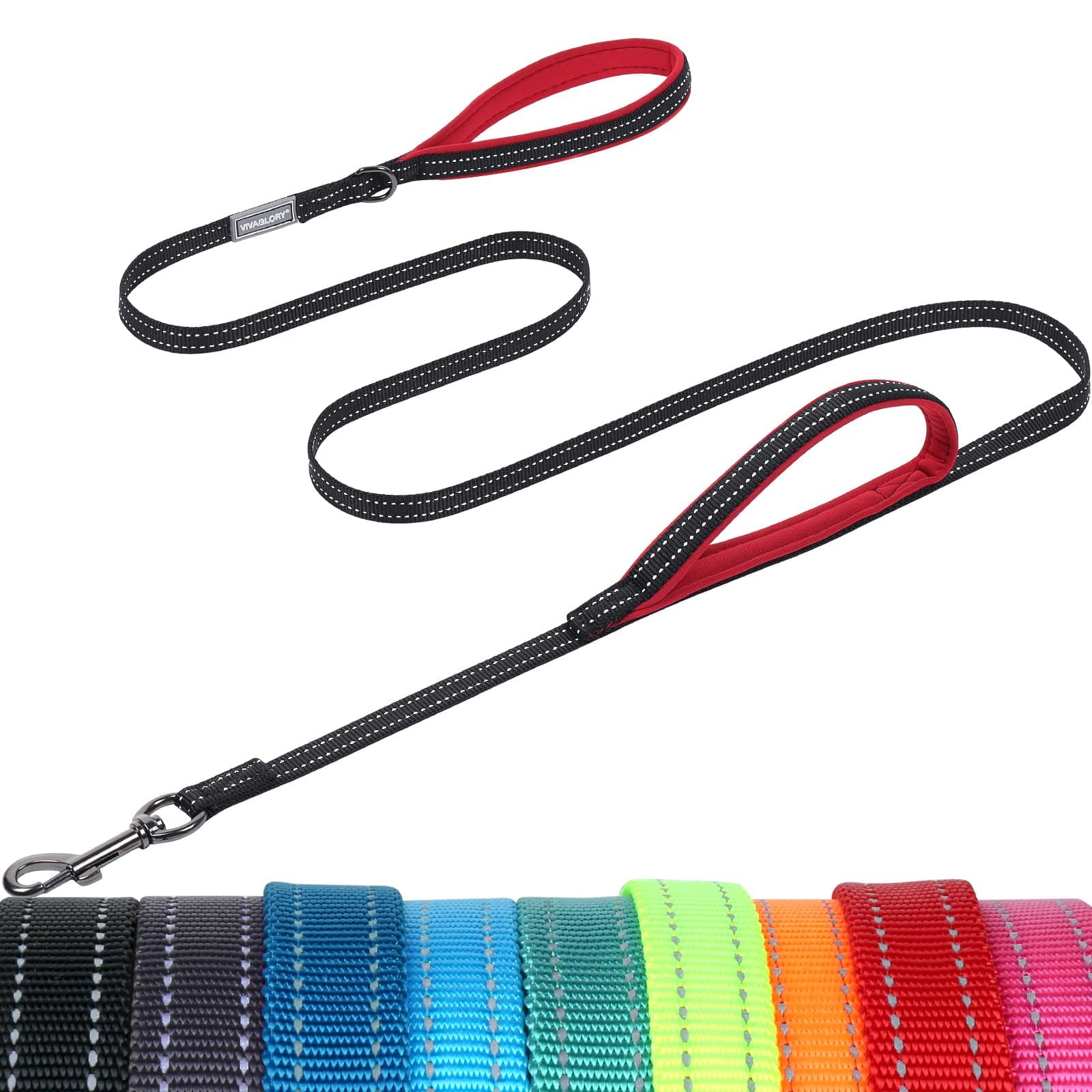 VIVAGLORY Double Handle Dog Leash Twingrip, 4ft x 1/2in, Black