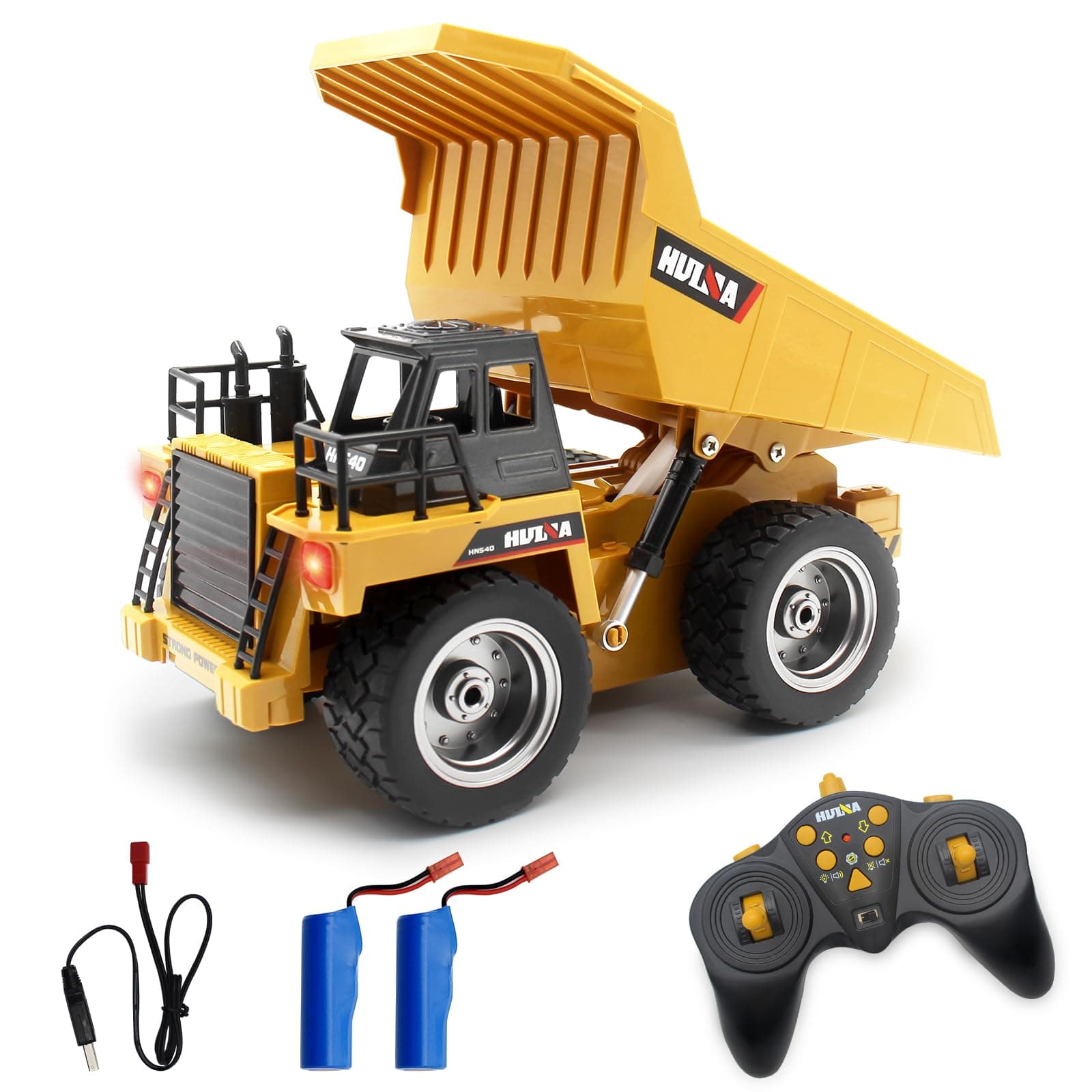 fisca RC Truck 6 Ch 2.4G Alloy Remote Control Dump Truck 4 Wheel Driver Mine Construction Vehicle Toy Machine Model with LED Light